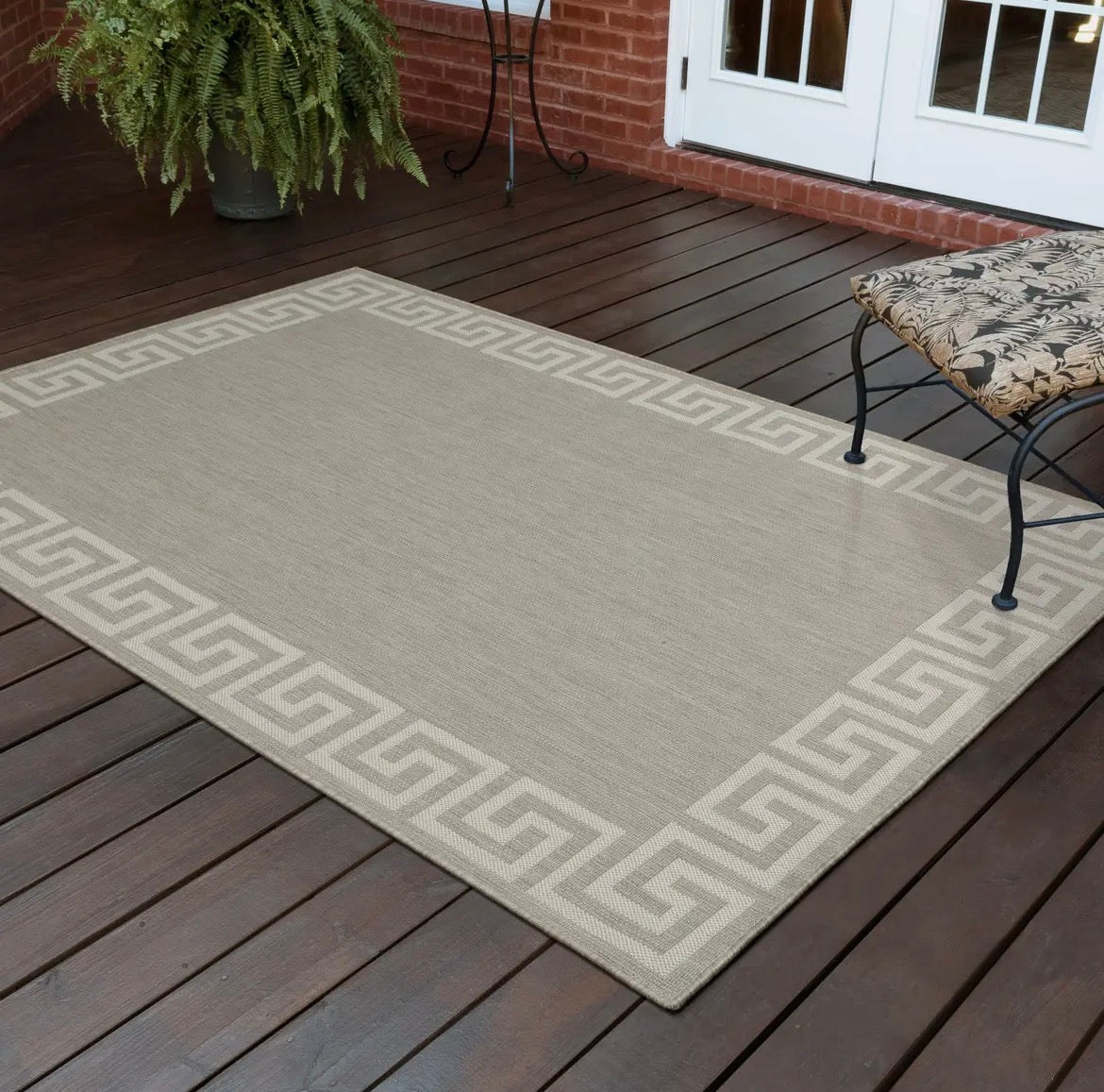 Greek key taupe indoor/outdoor rug