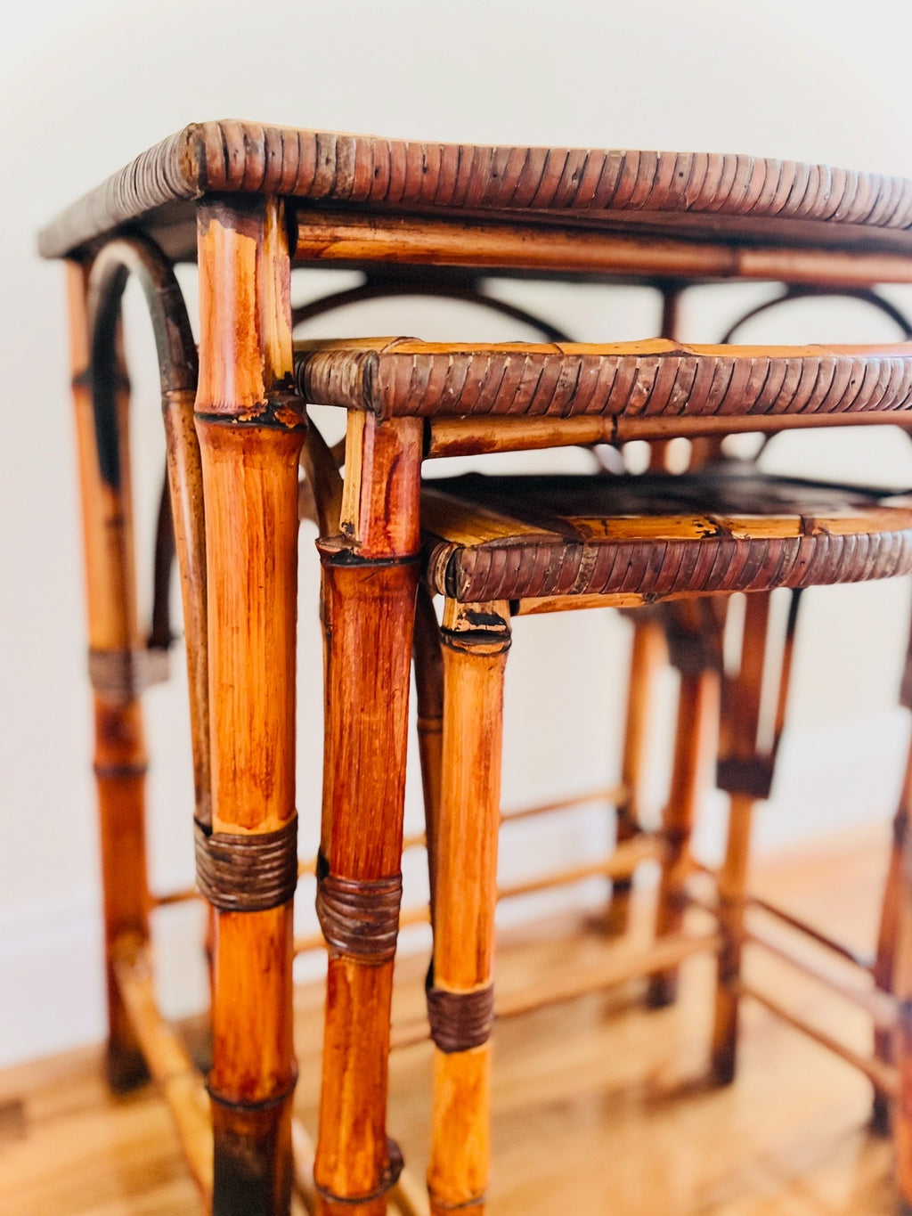 Burnt bamboo nesting tables