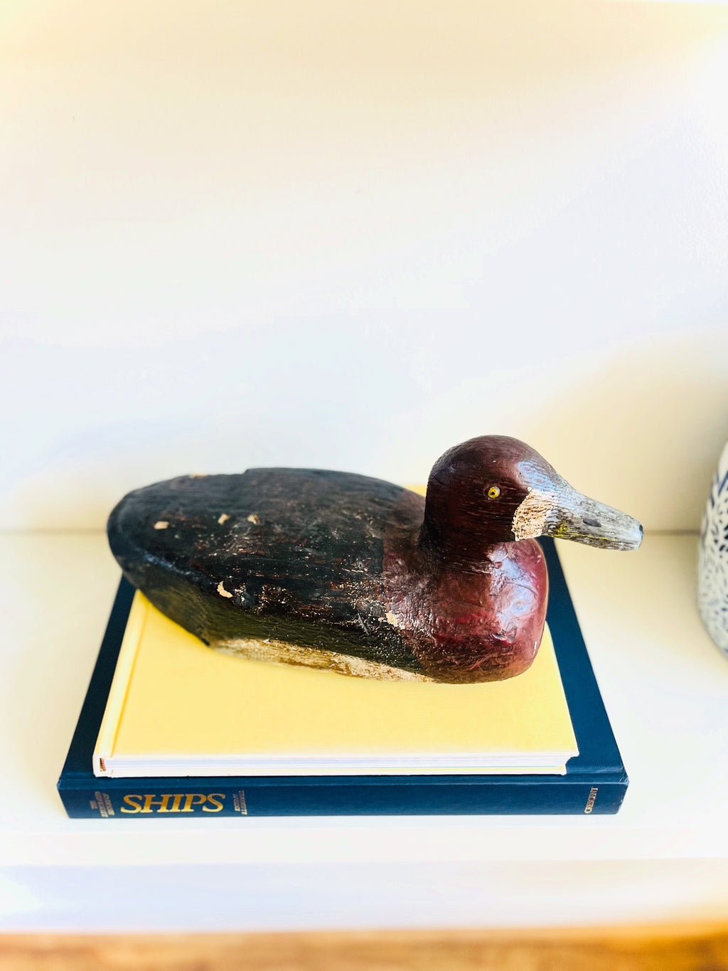 Hand carved blue bill decoy