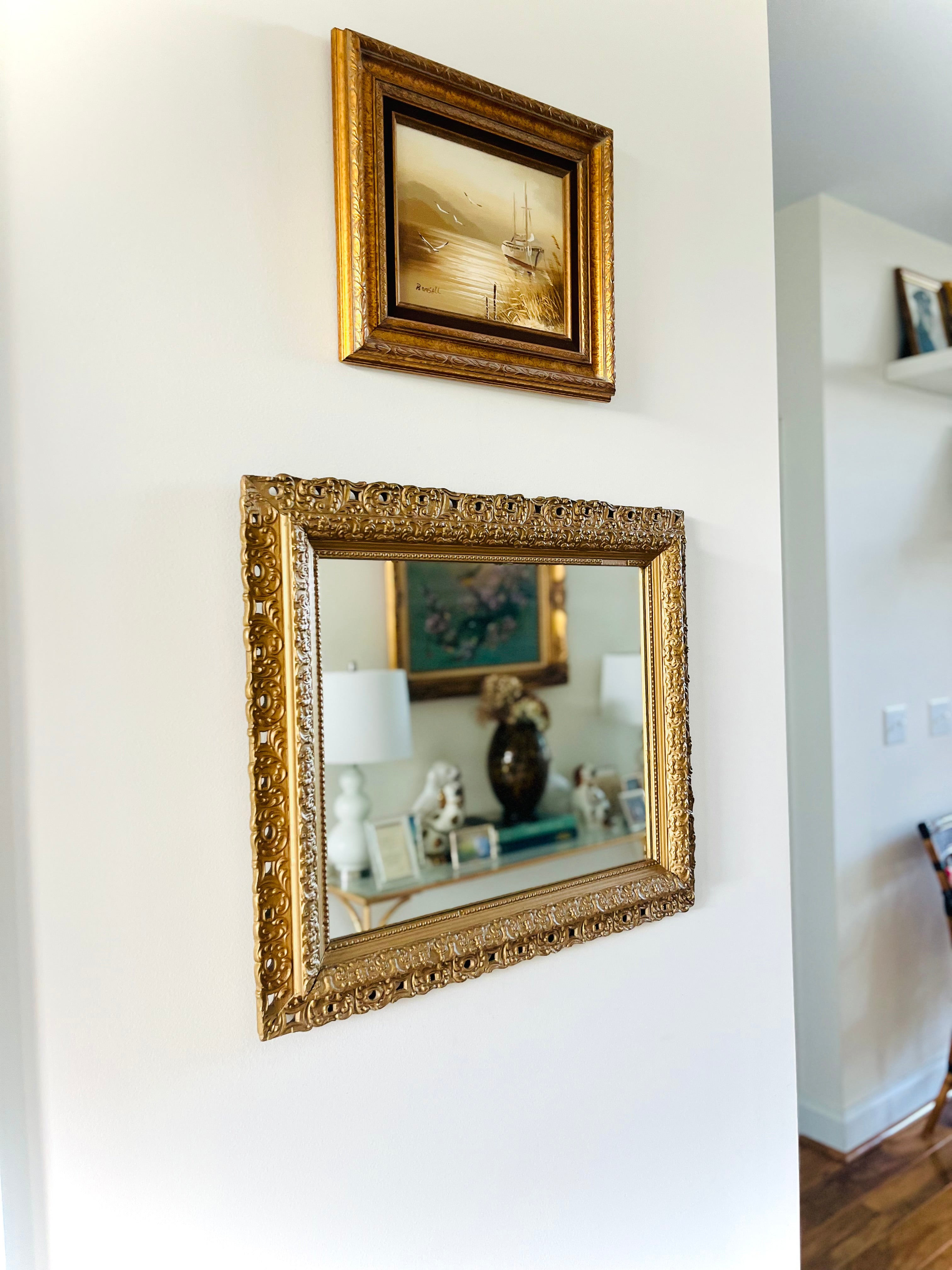 Gilded wooden wall mirror