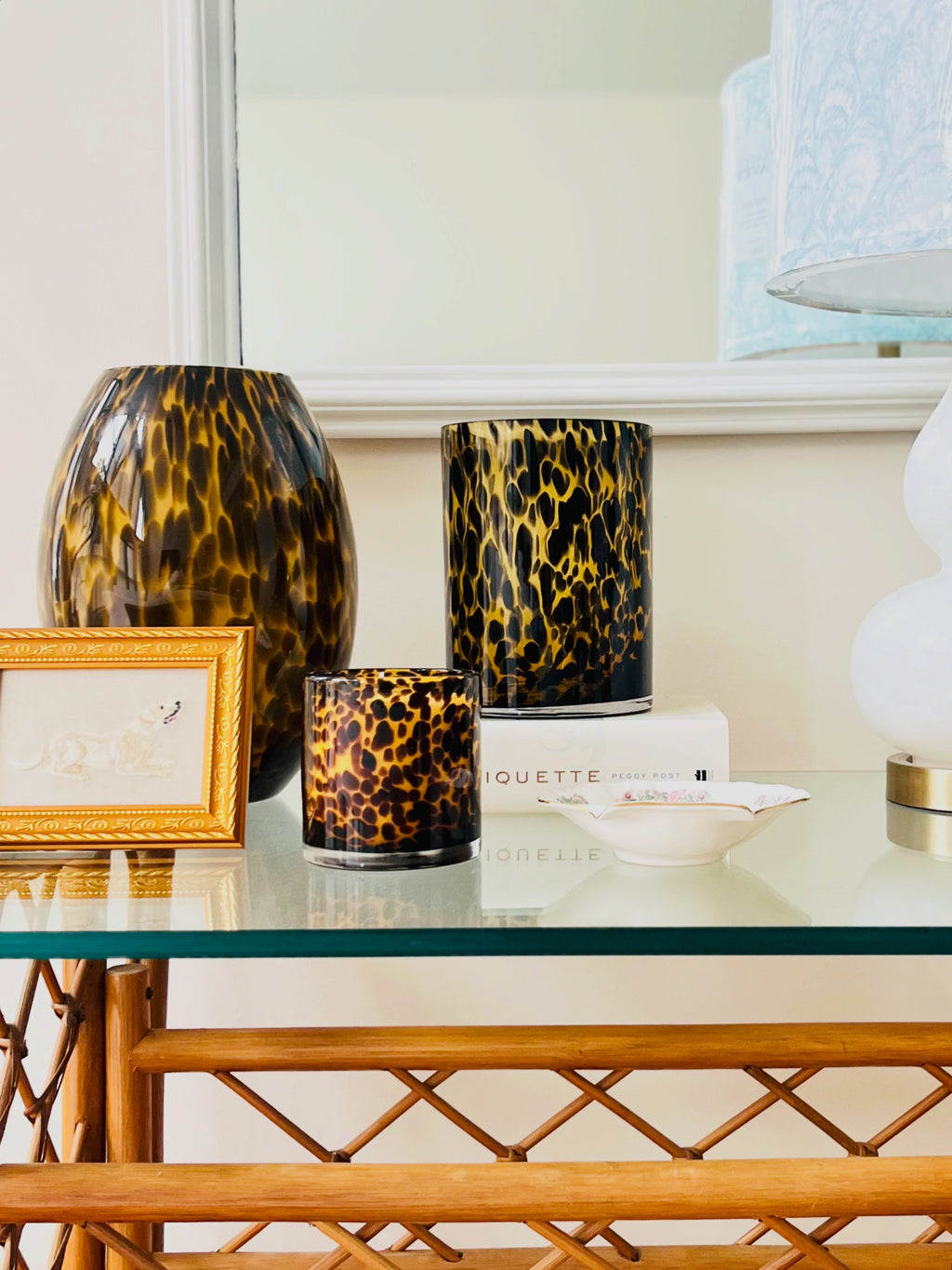 Tortoiseshell 8” tall cylinder vase