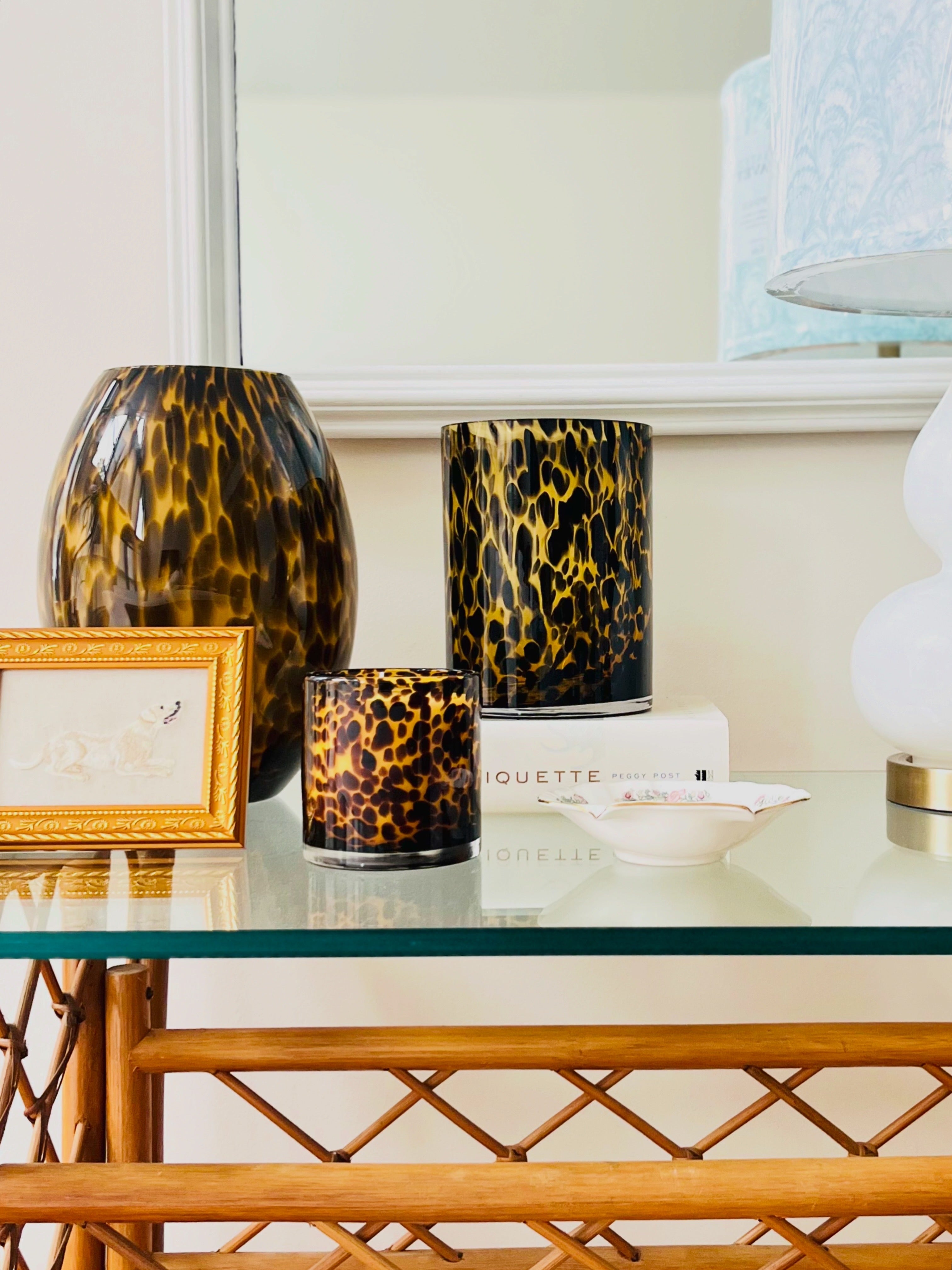 Tortoiseshell 8” tall cylinder vase