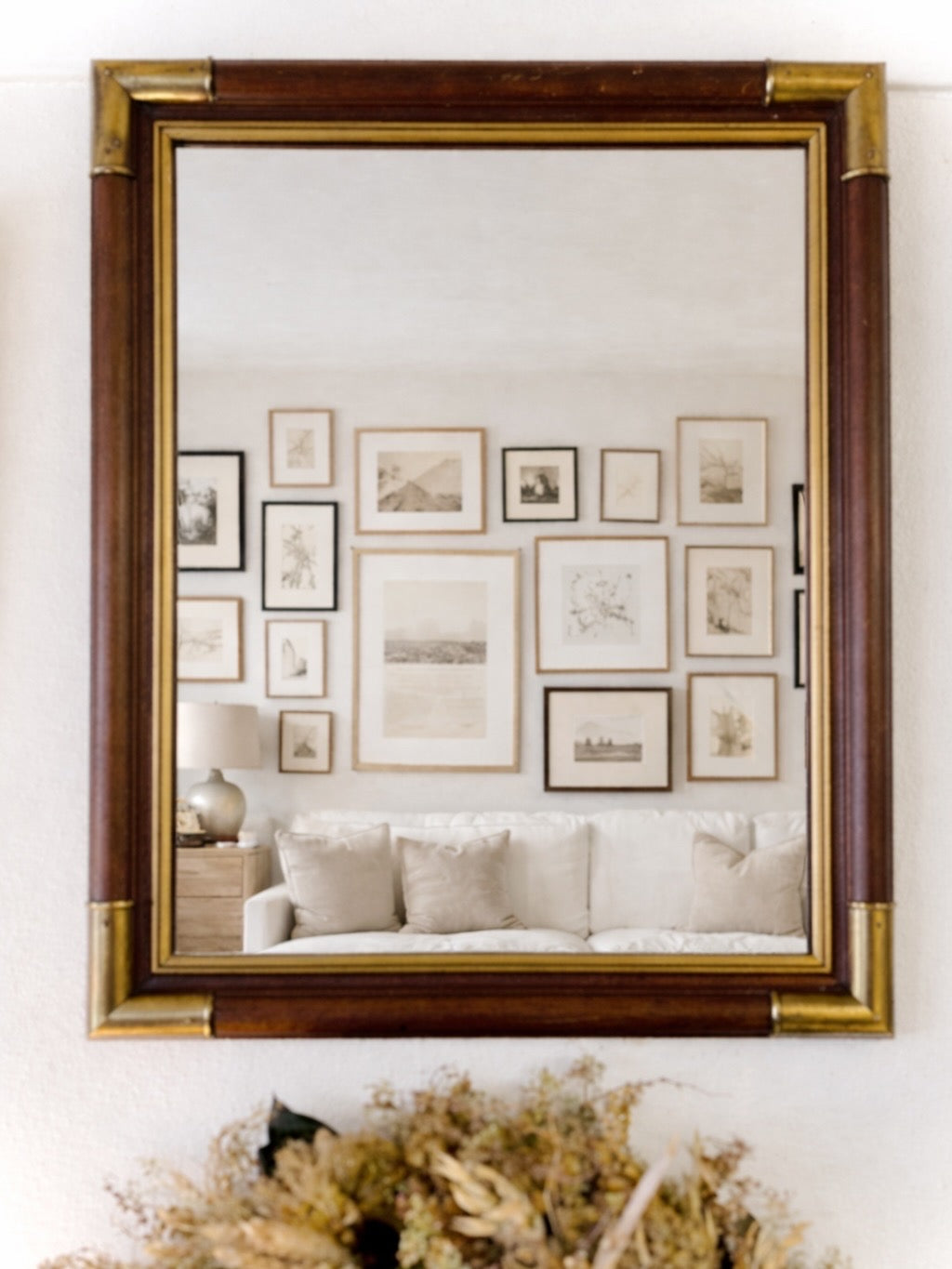 Wood and brass mirror