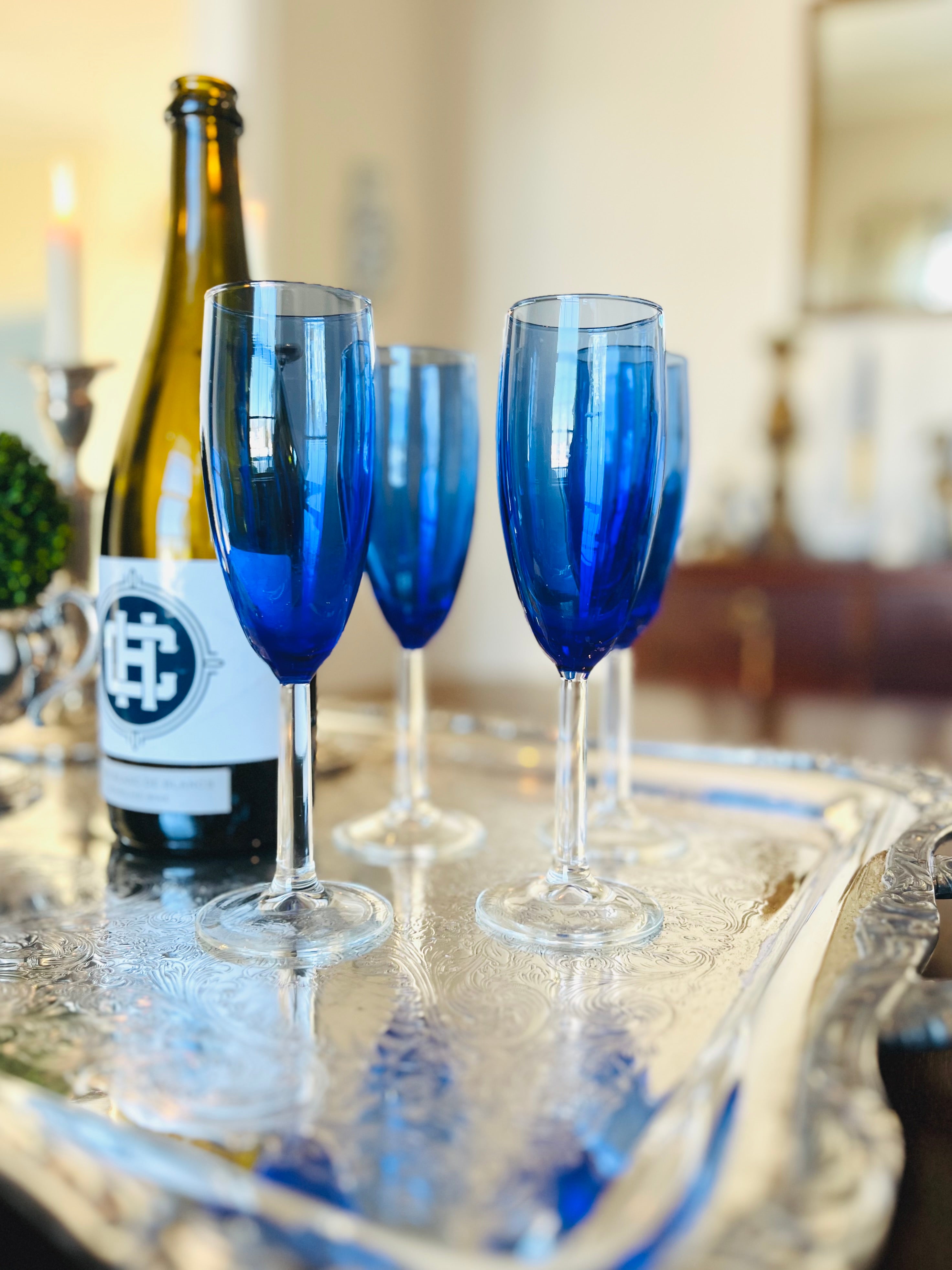 Cobalt blue champagne flutes