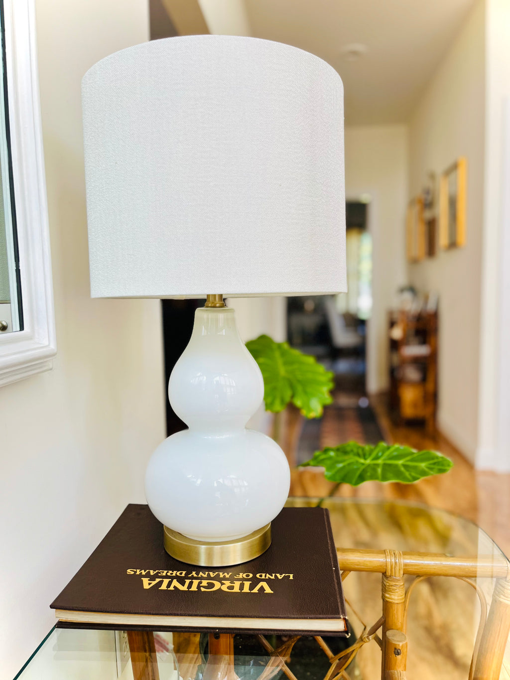 White glass table lamp 24”
