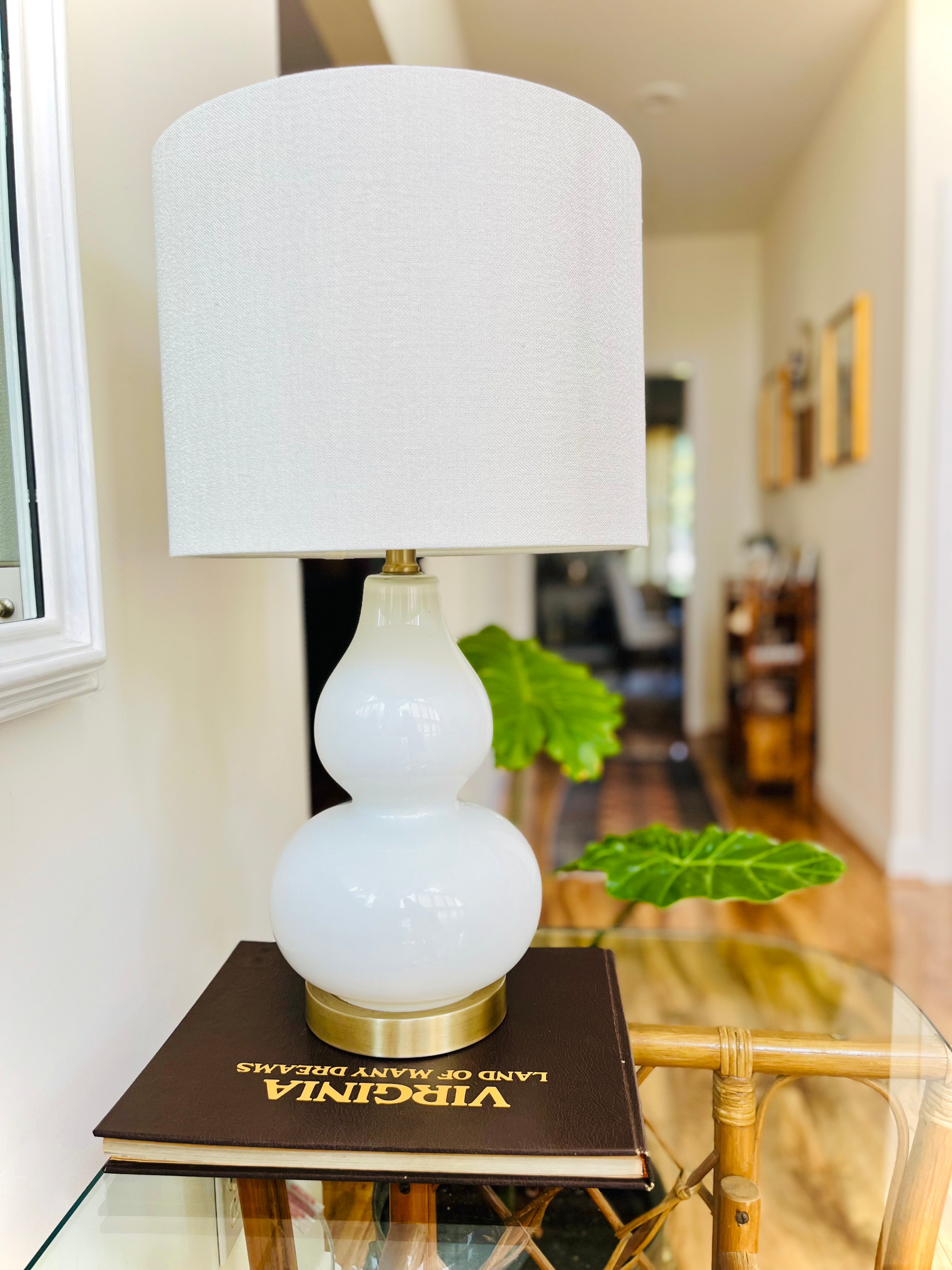 White glass table lamp 24”