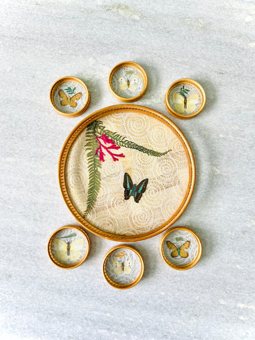 Pressed butterfly tray & coaster set