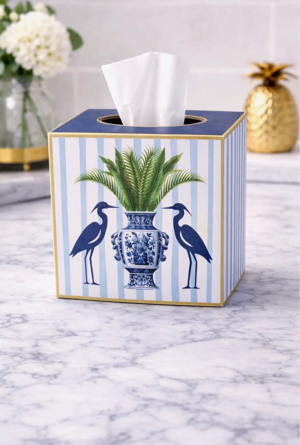 Tissue box cover (chinoiserie herons)