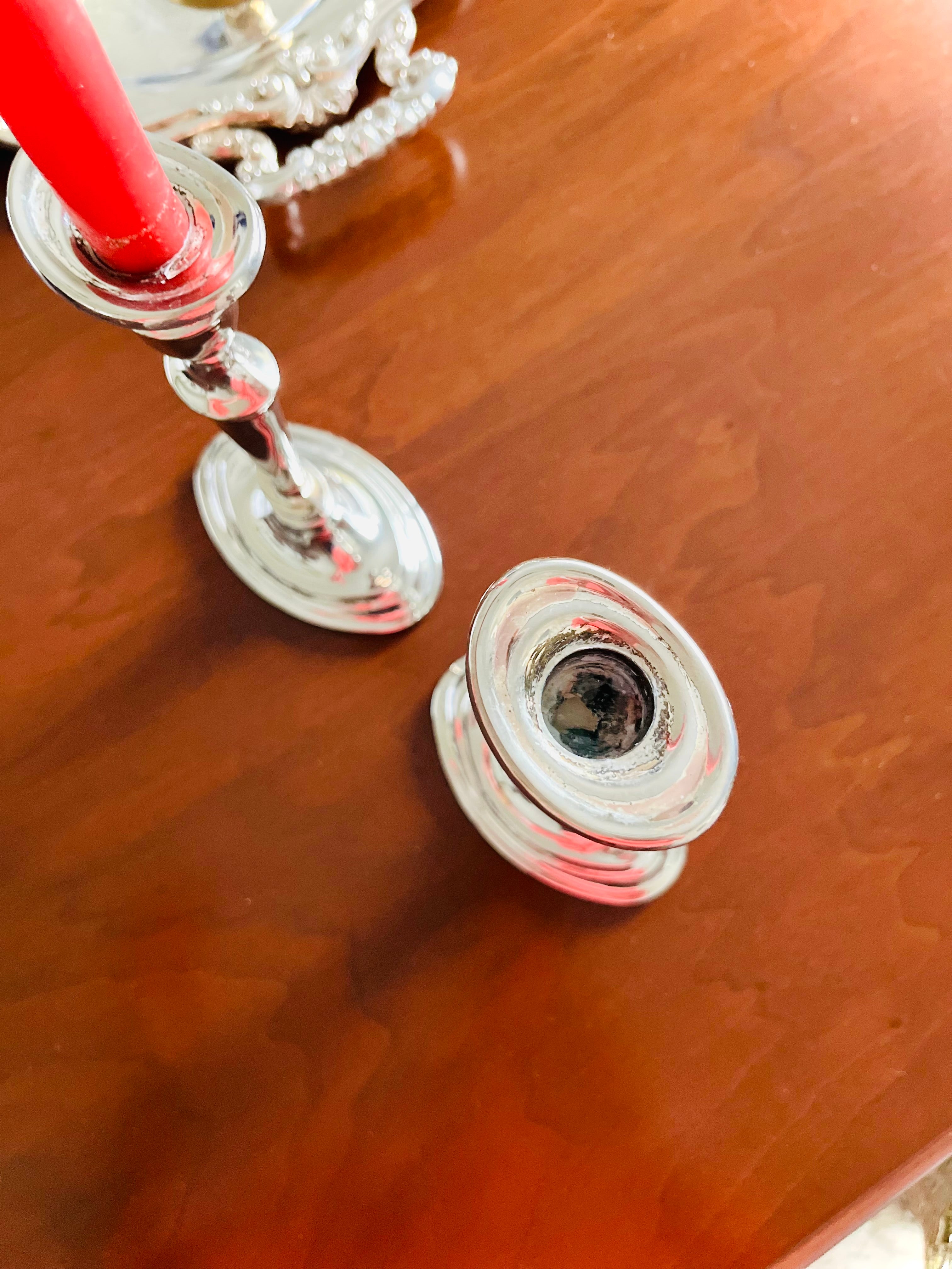 Silver-plated candlestick pair 9” tall