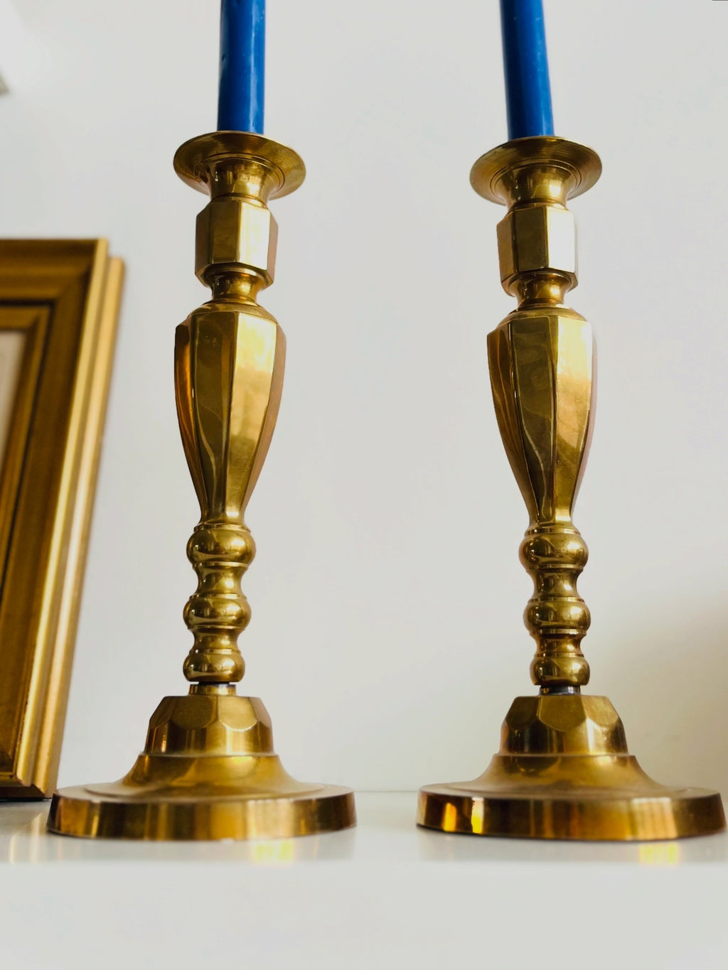 Brass candlestick pair 11” tall