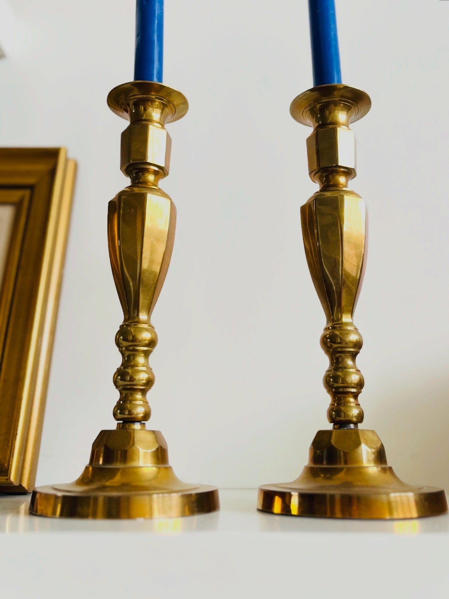 Brass candlestick pair 11” tall