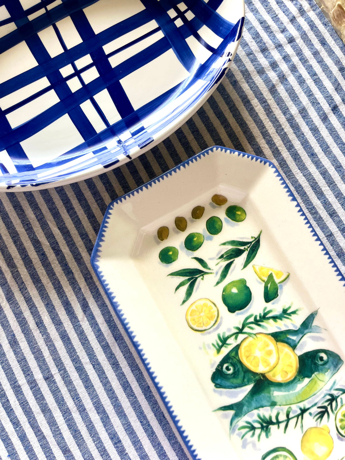 Blue & white plaid platter by Pier 1