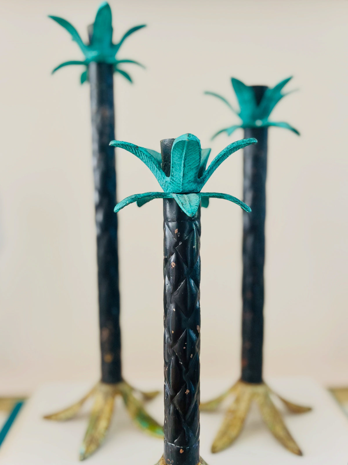 Palm tree candlestick set (3)