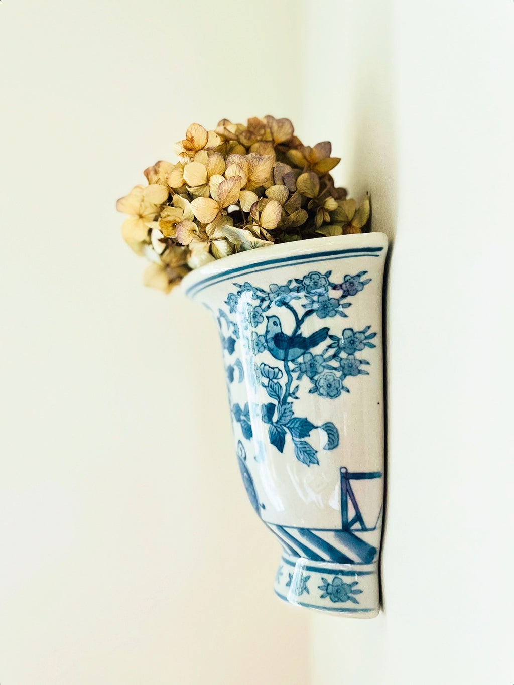 Blue & white wall pocket