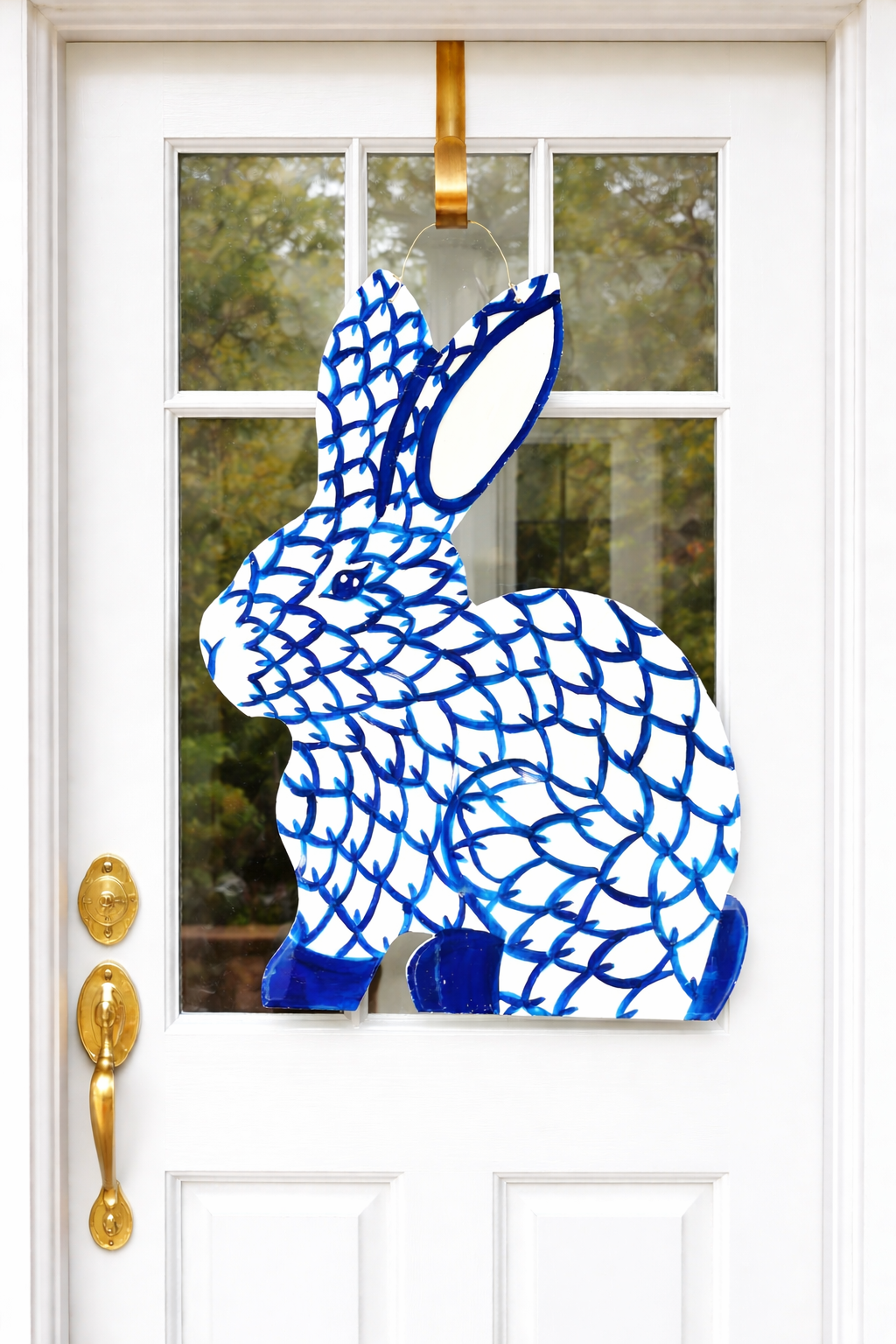 Blue & white bunny door hanger