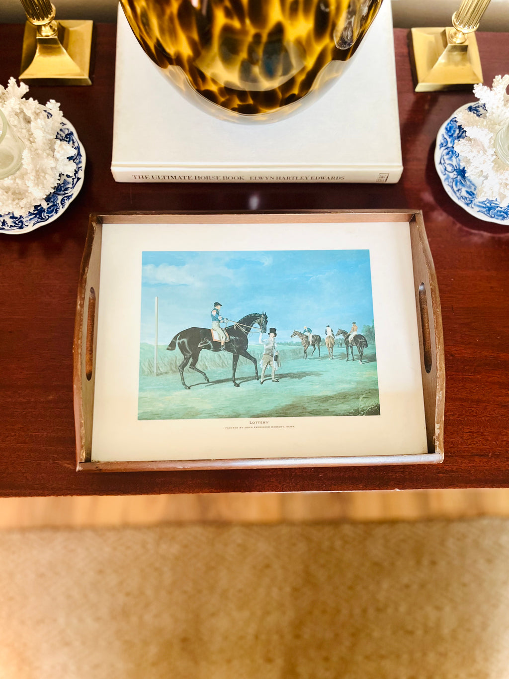 “Lottery” mahogany racehorse tray