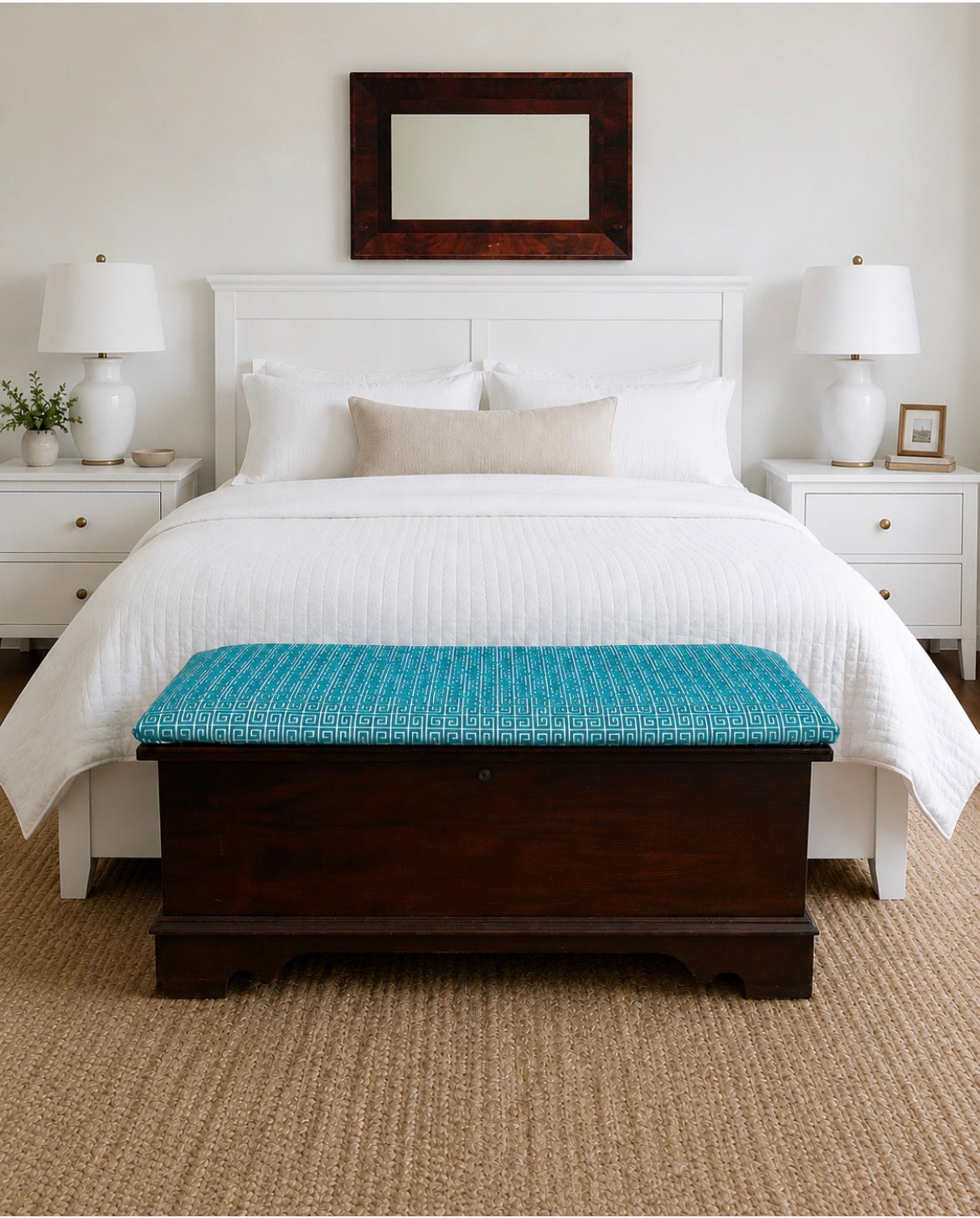 Lane cedar chest with Greek key cushion