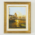 Framed oil on canvas of ships at sea