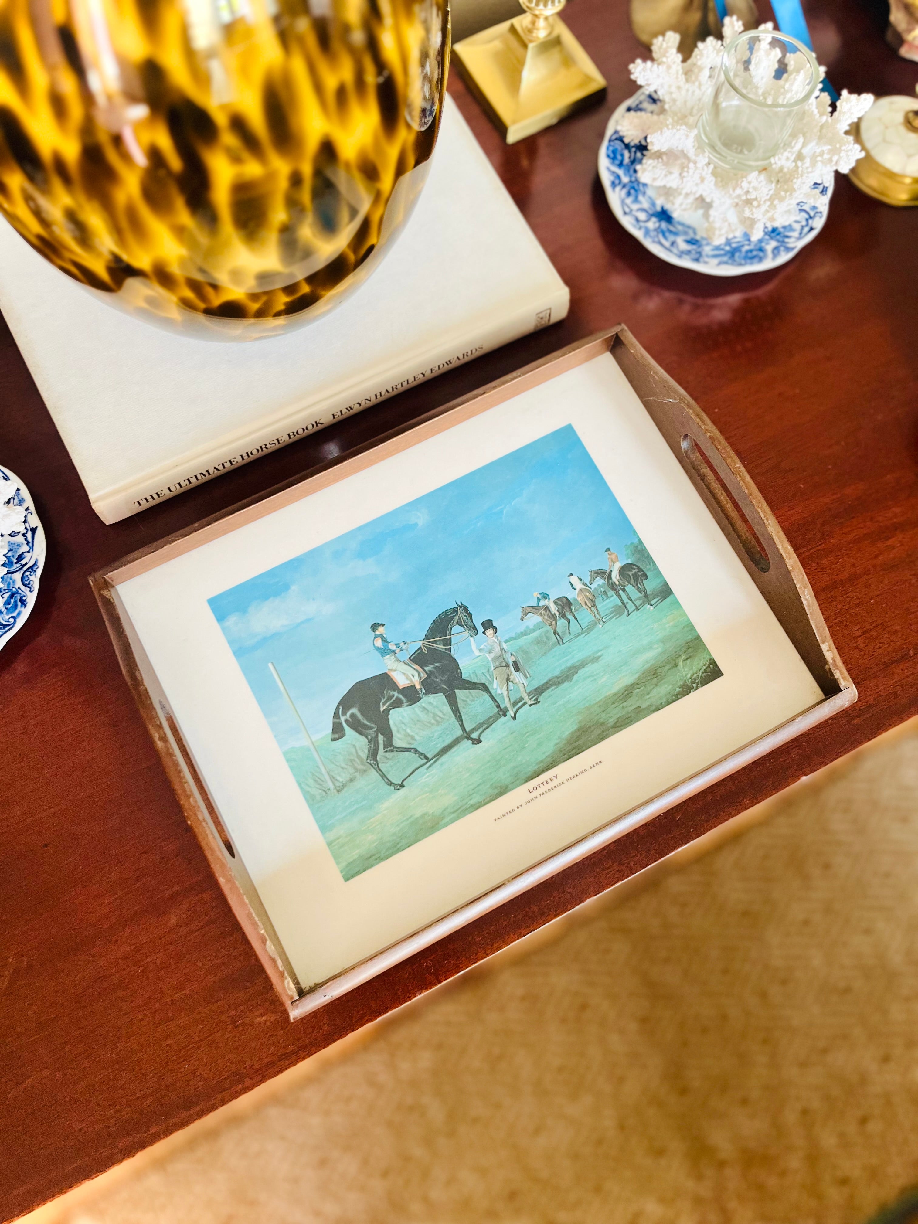 “Lottery” mahogany racehorse tray