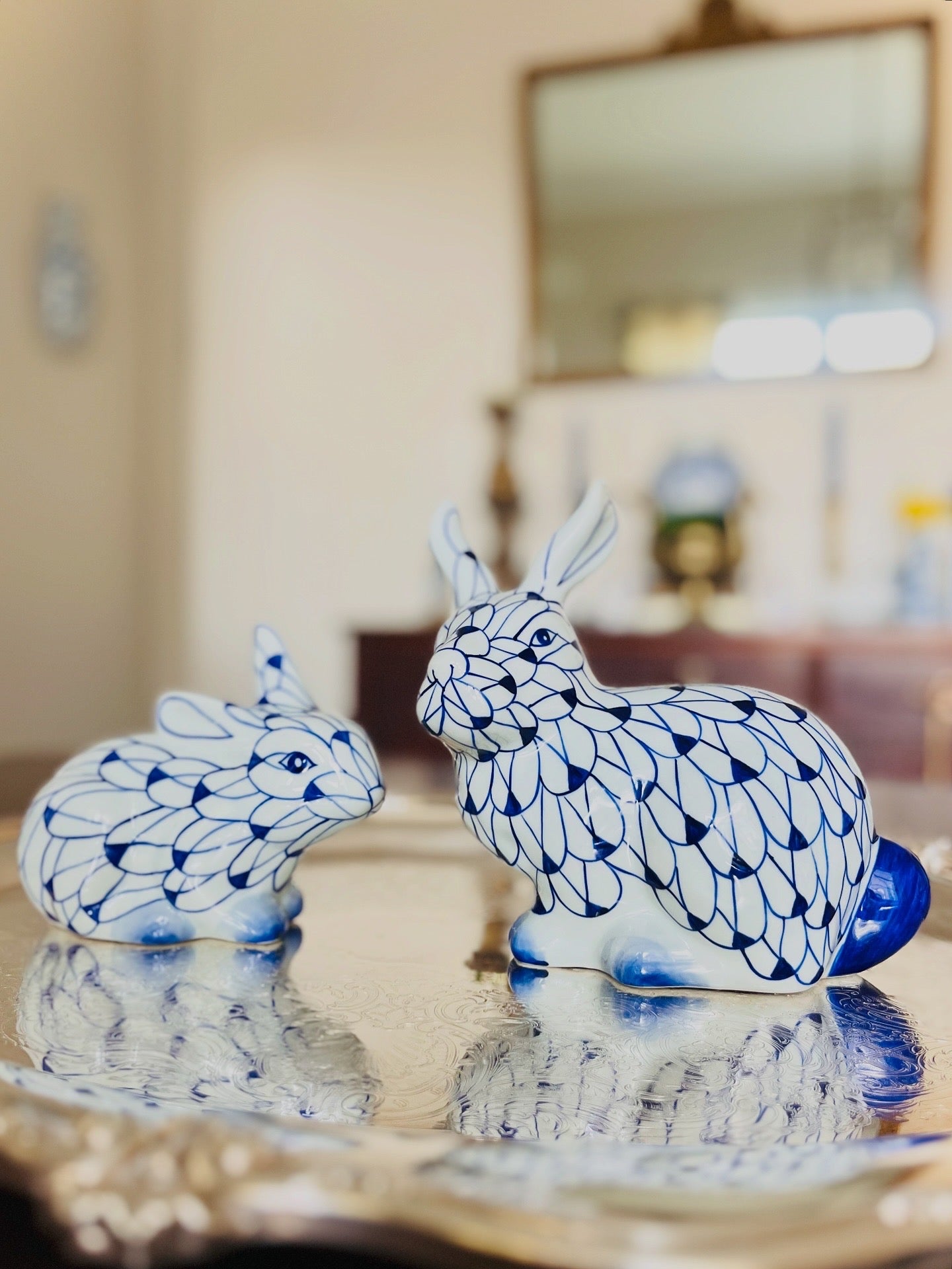 Blue & white porcelain bunny (large)