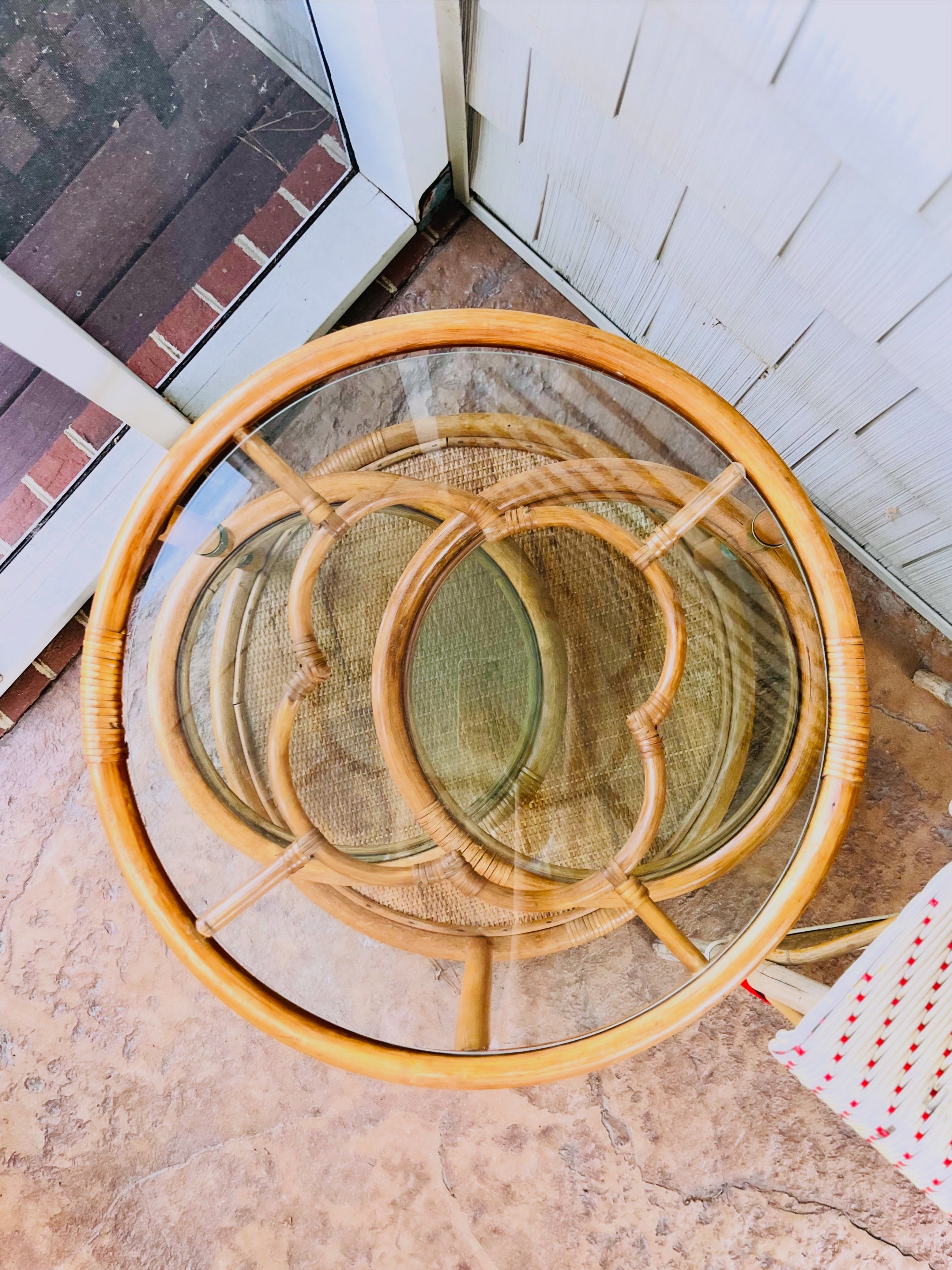 Rattan & glass tiered table