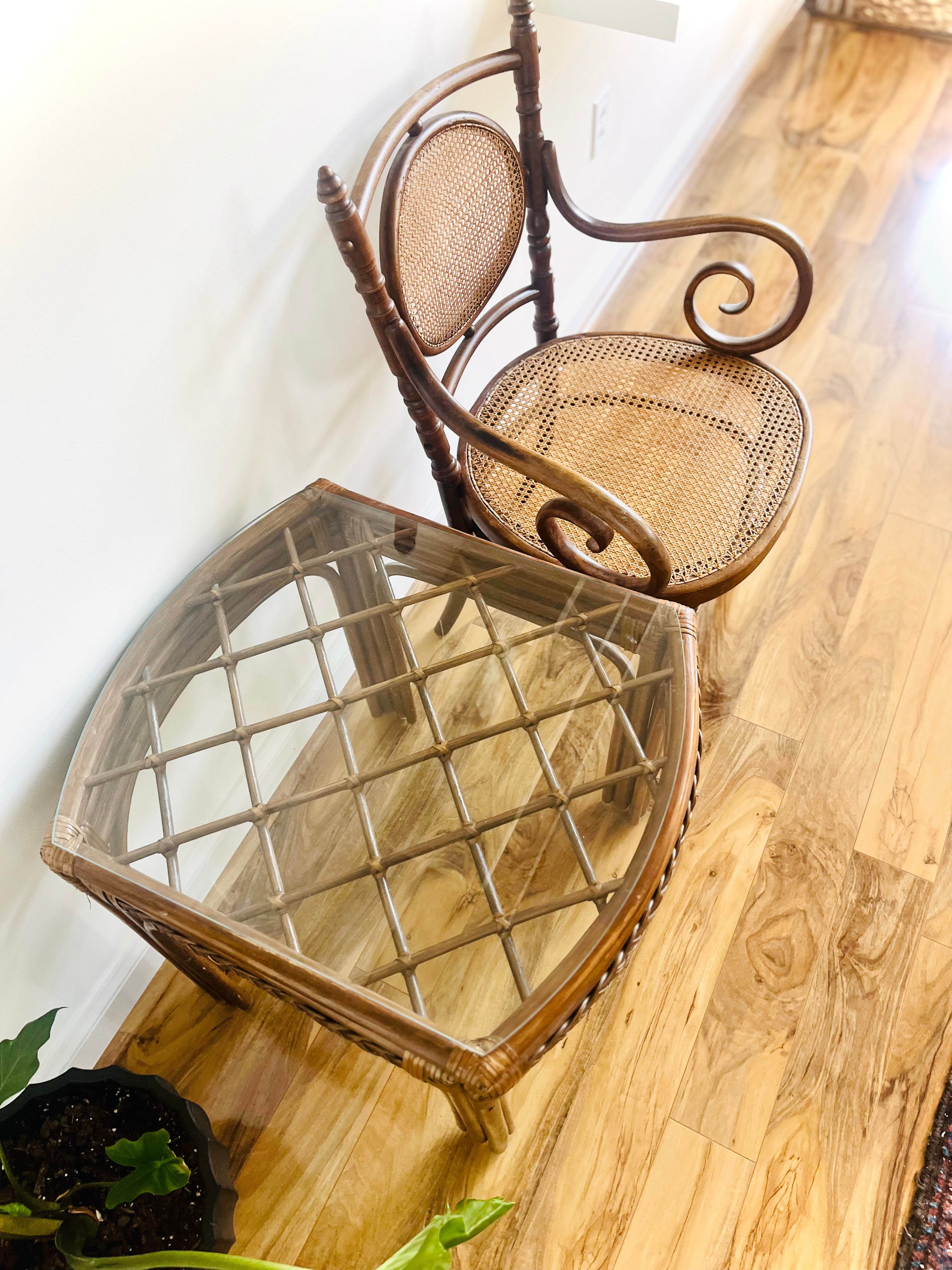 Rattan glass top side table