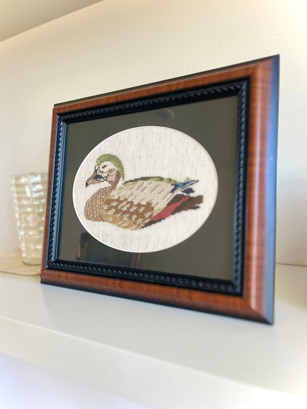 Framed needlepoint mallard