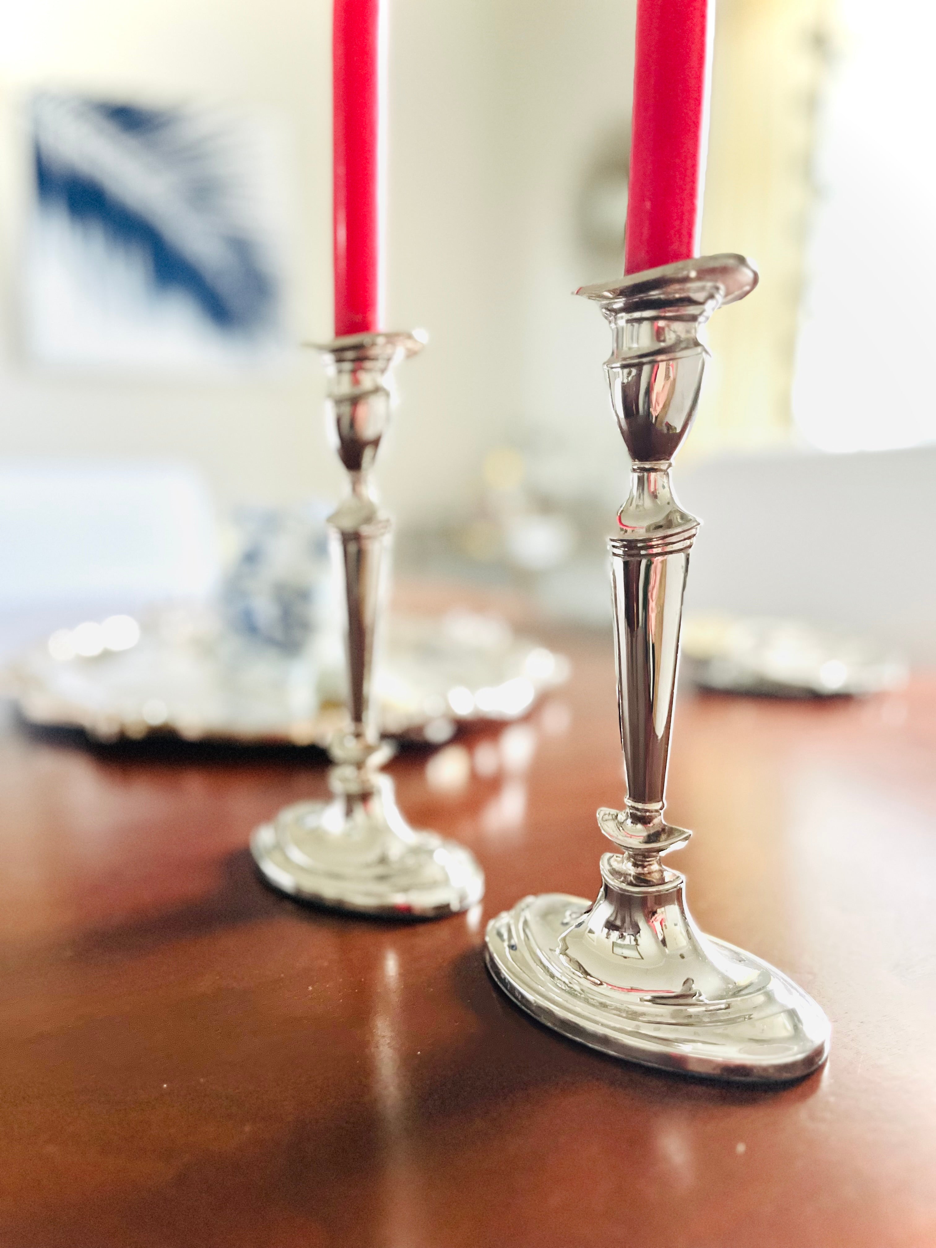 Silver-plated candlestick pair 9” tall