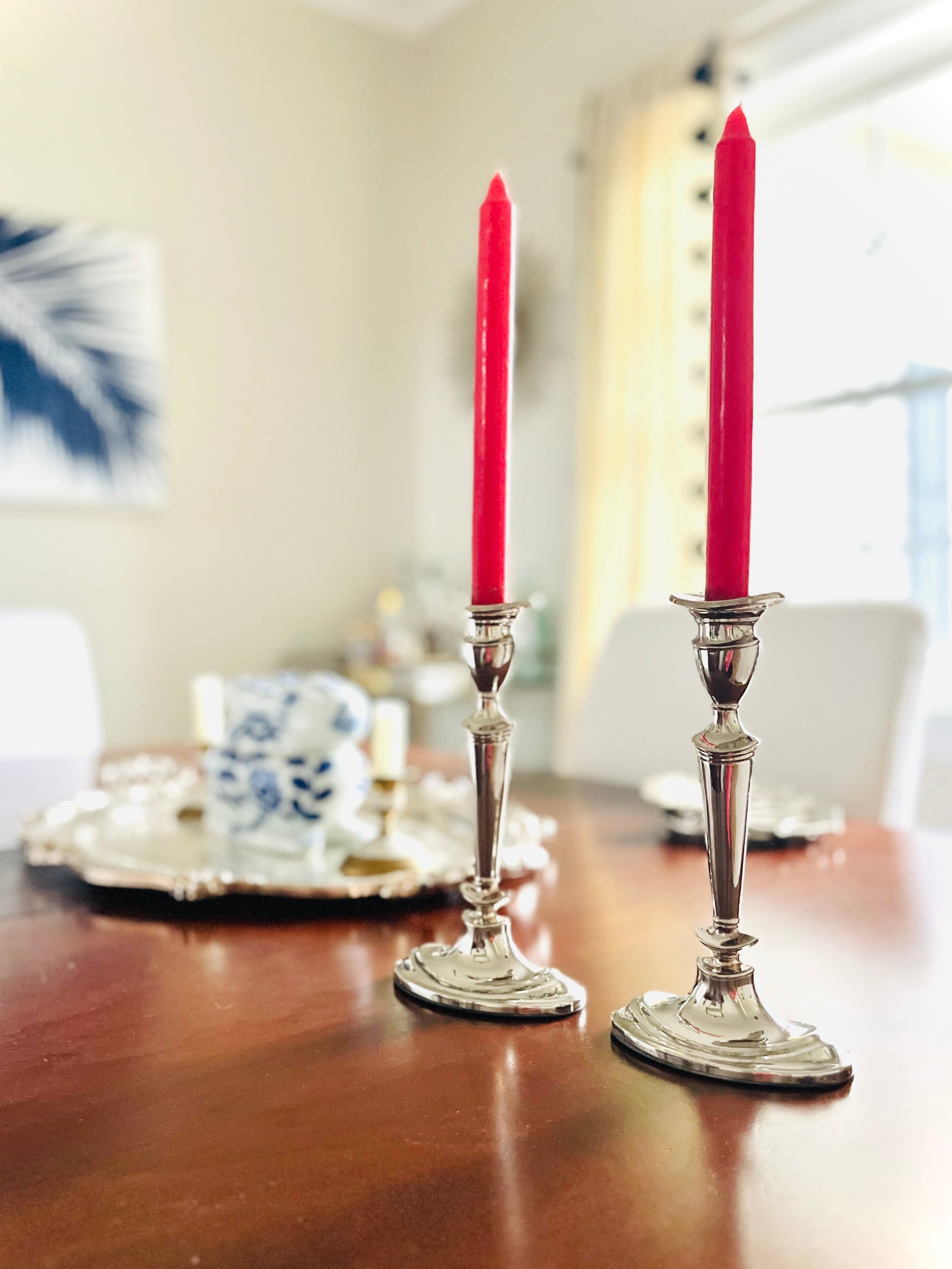 Silver-plated candlestick pair 9” tall
