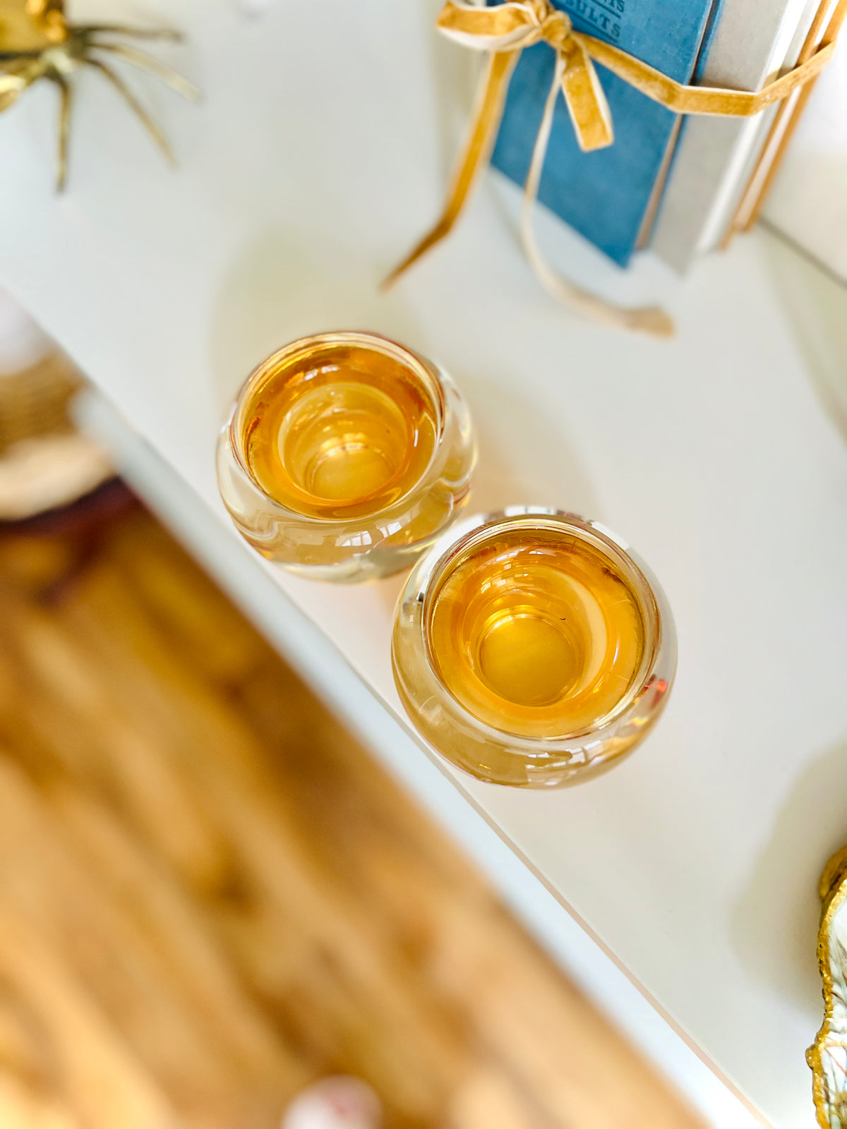 Amber glass candleholders (set 3)