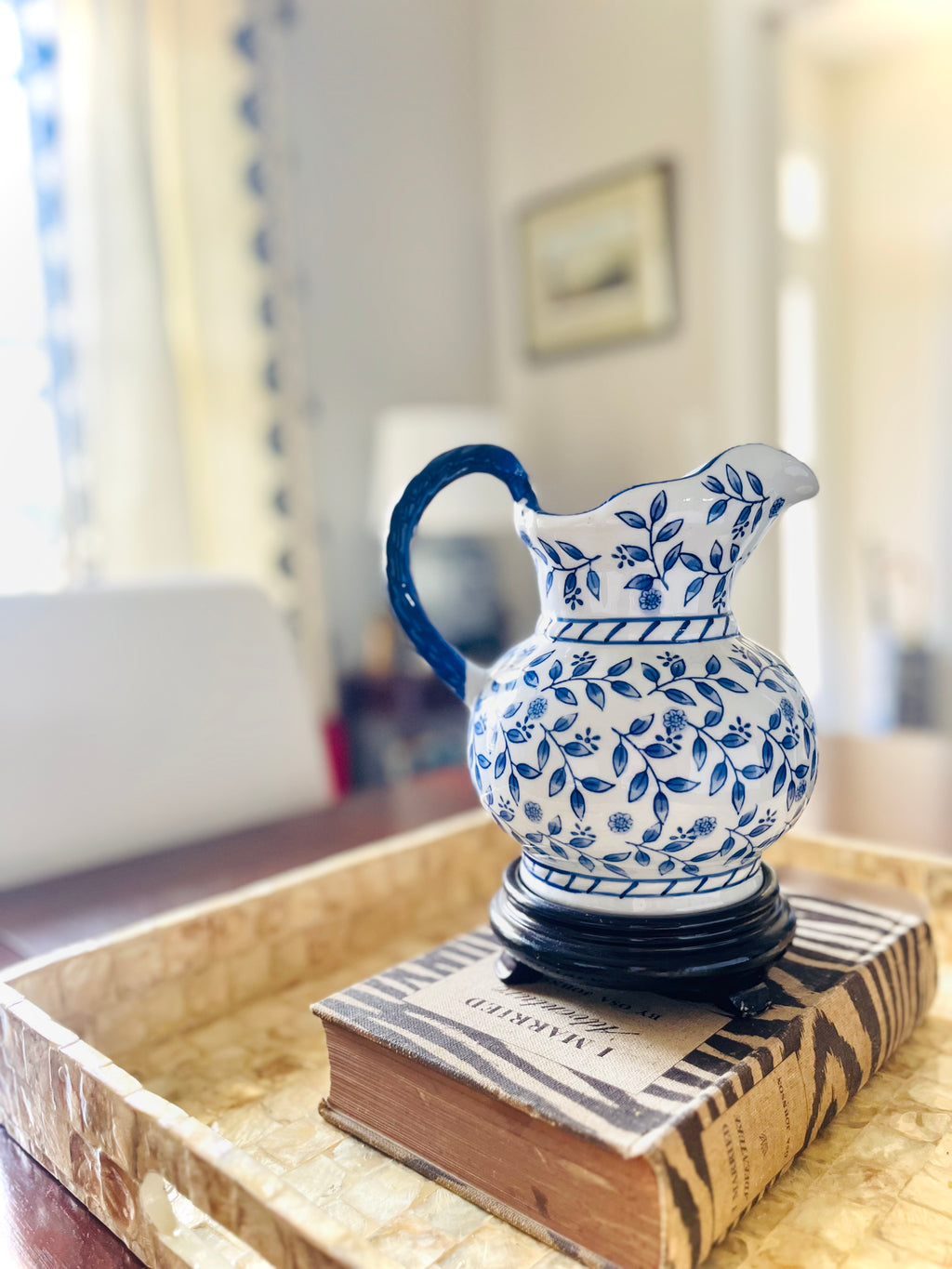Blue & white pitcher