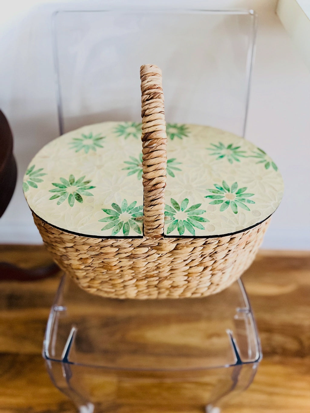 Mother of pearl mosaic seagrass basket
