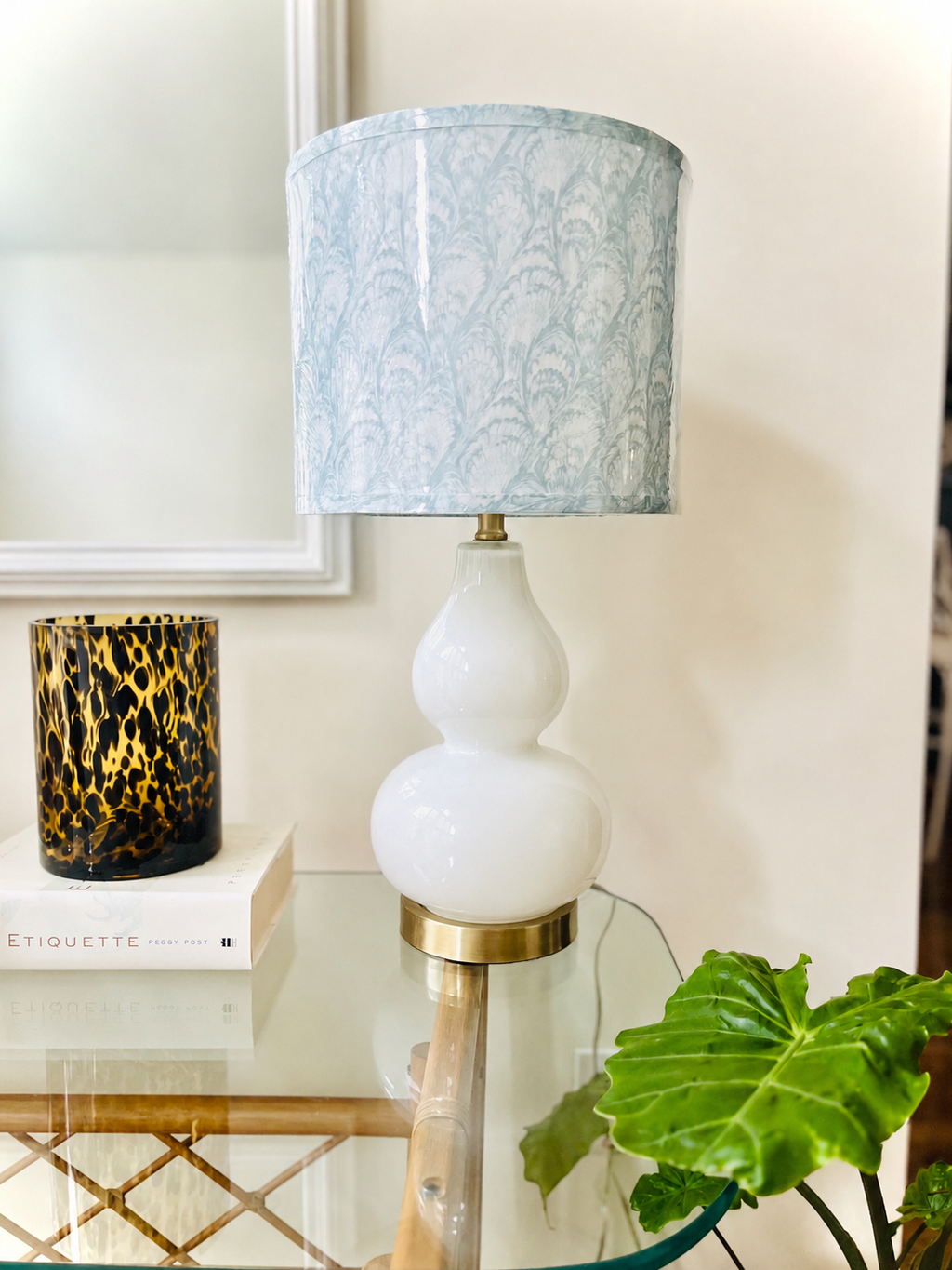 White glass table lamp 24”