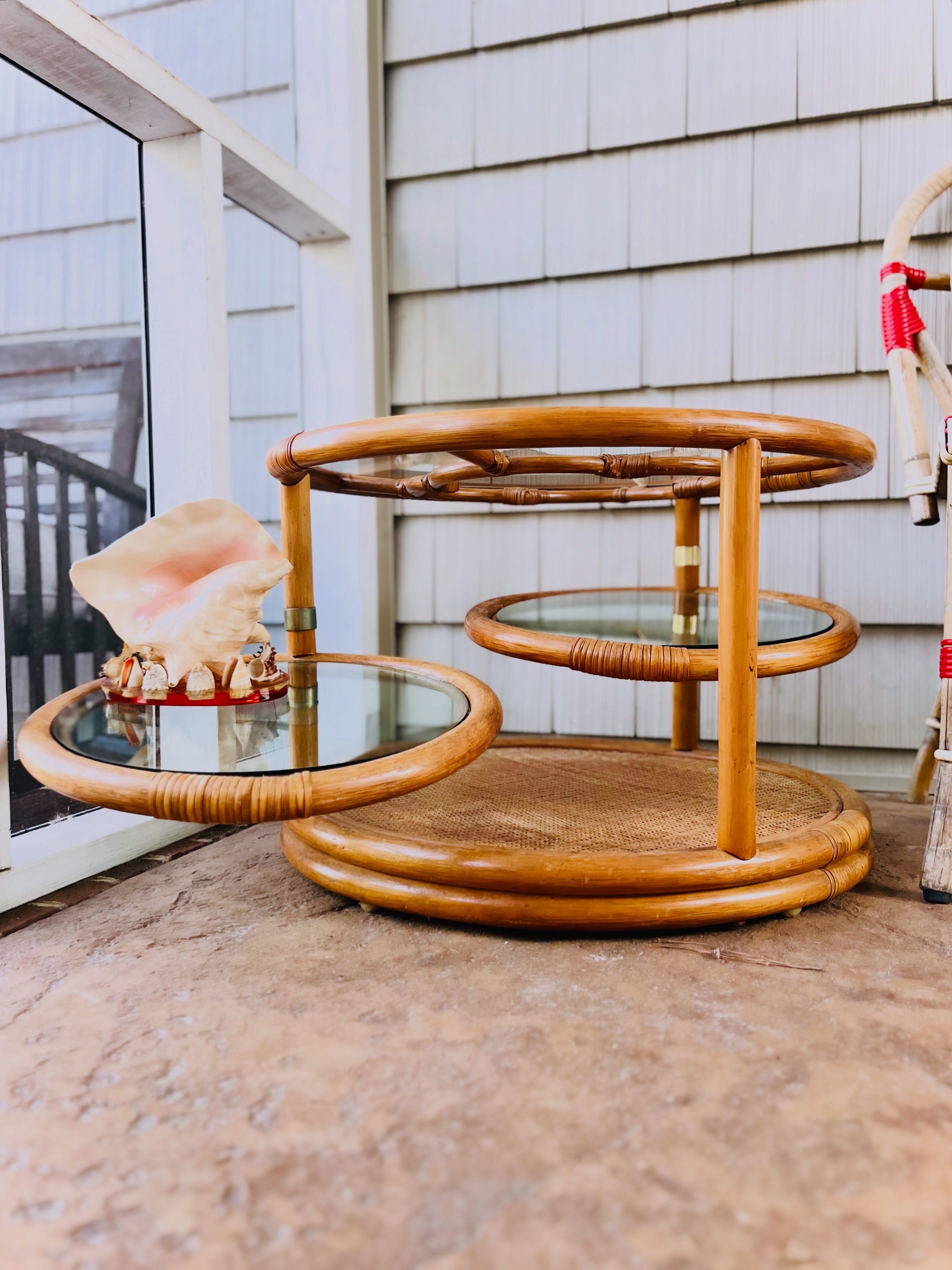 Rattan & glass tiered table