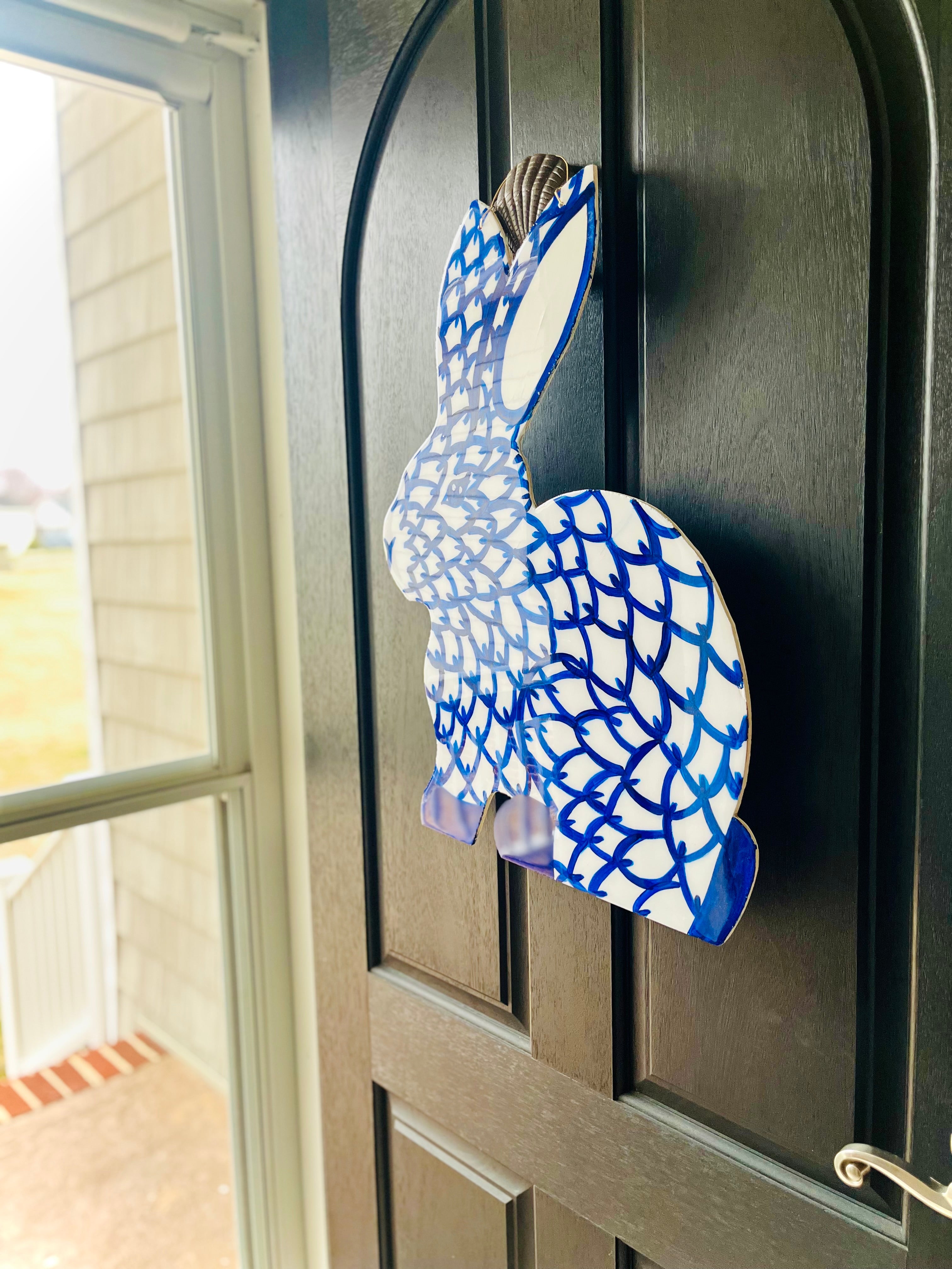 Blue & white bunny door hanger