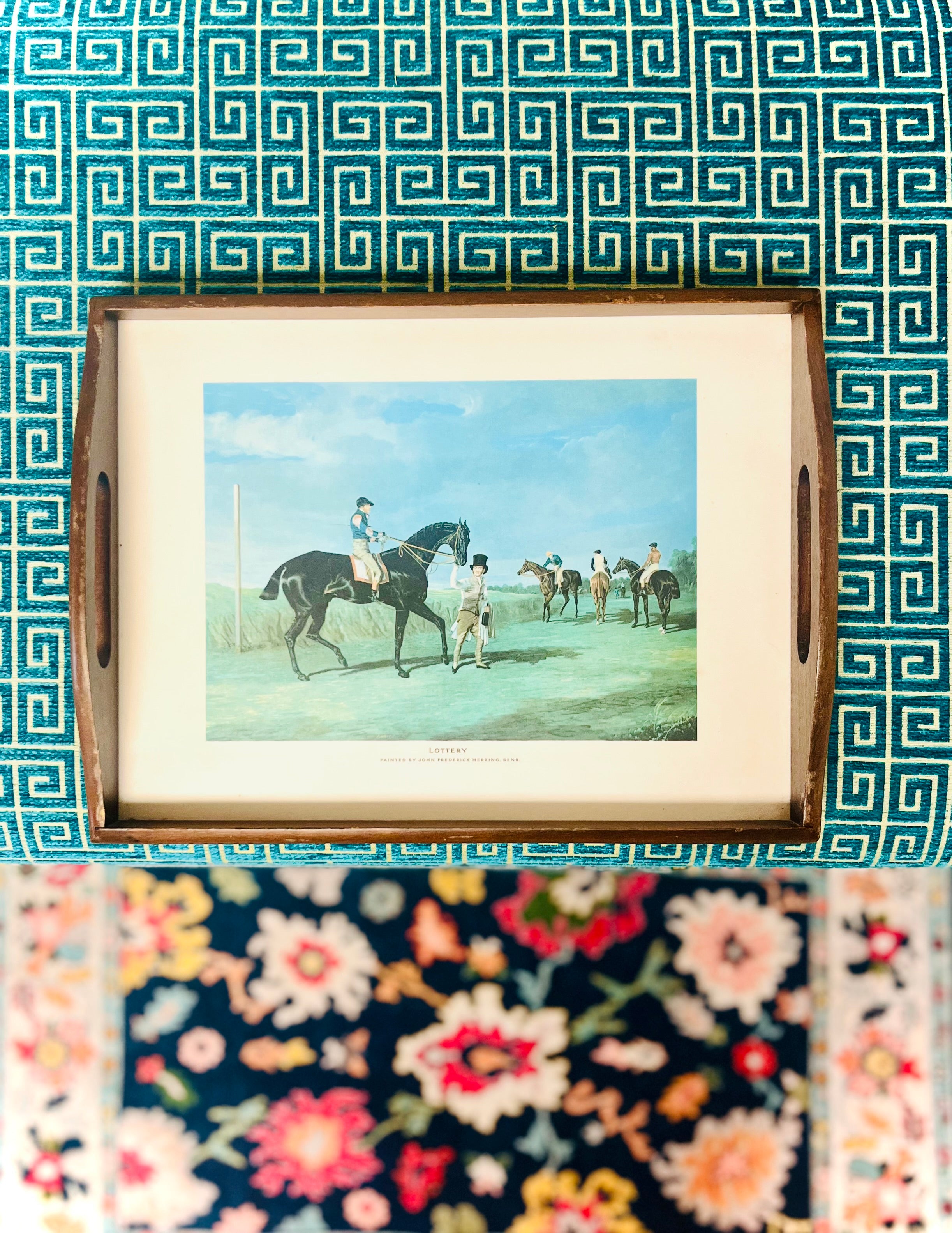 “Lottery” mahogany racehorse tray