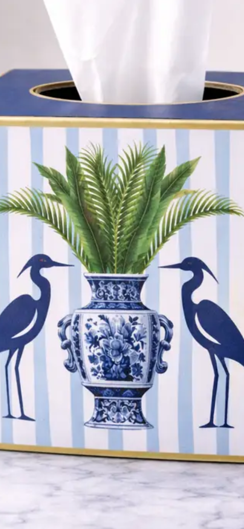 Tissue box cover (chinoiserie herons)