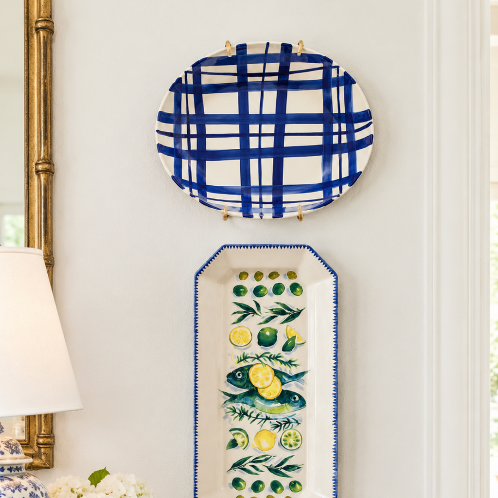 Blue & white plaid platter by Pier 1