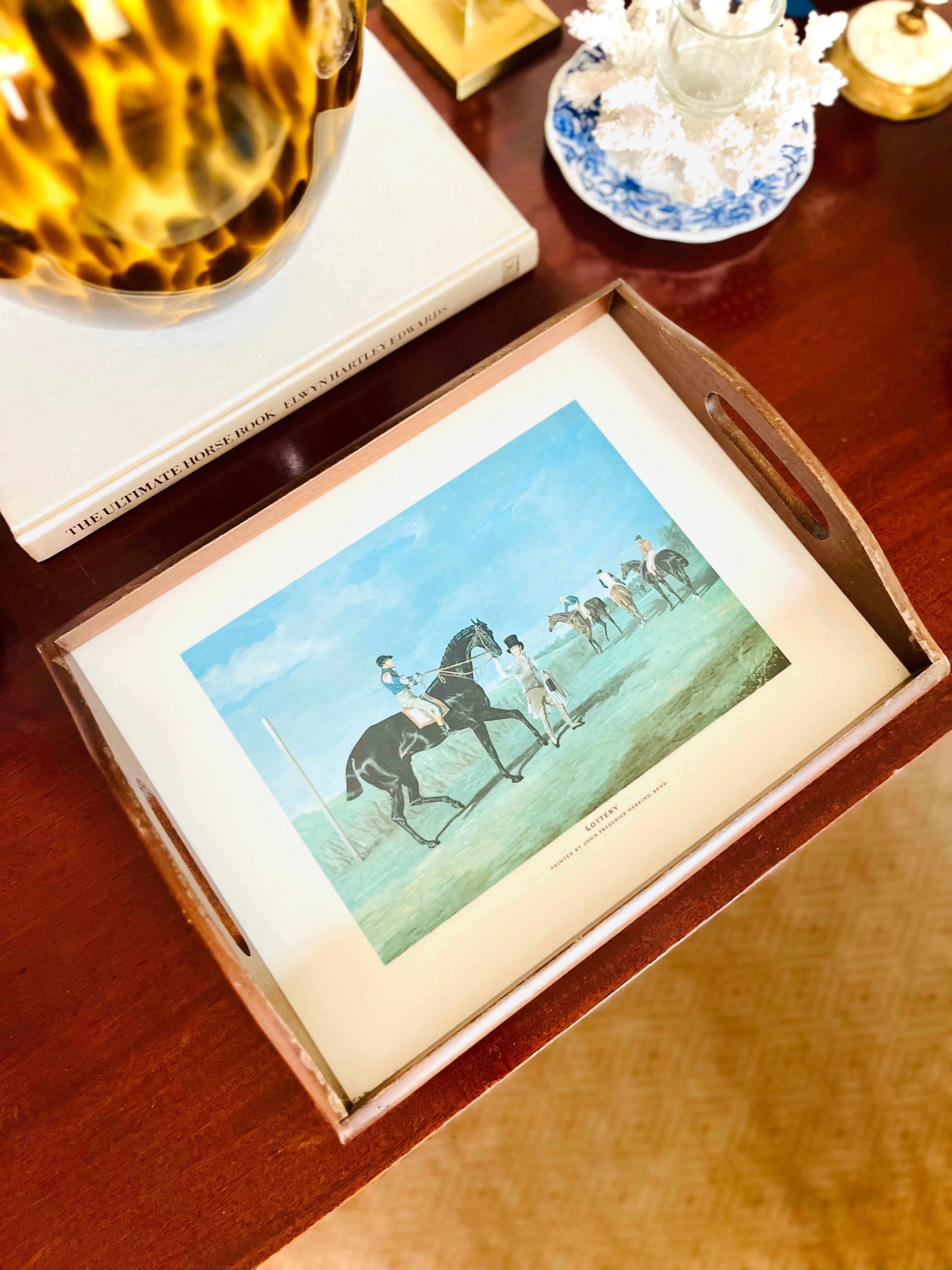 “Lottery” mahogany racehorse tray