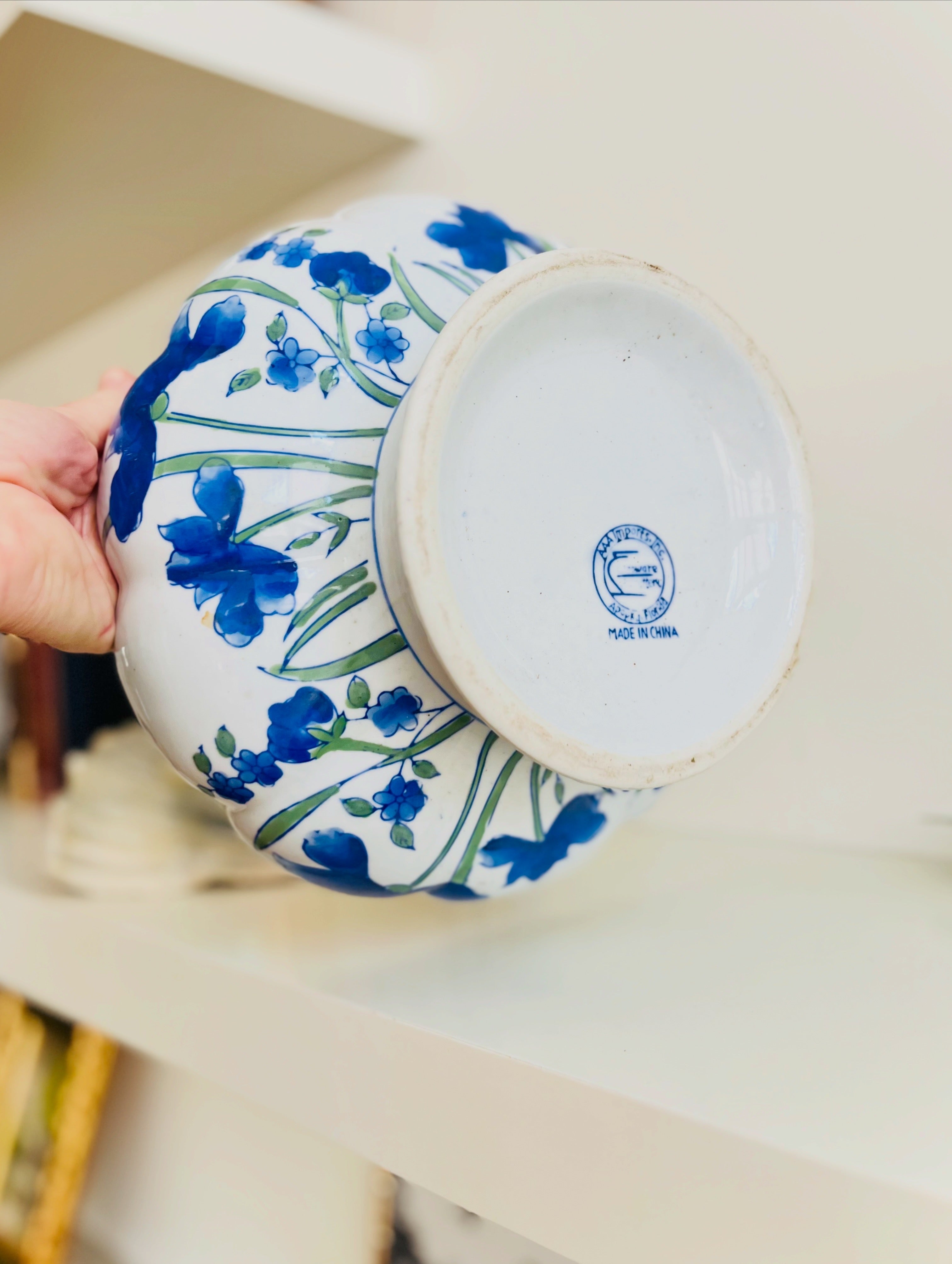 Floral chinoiserie pedestal planter