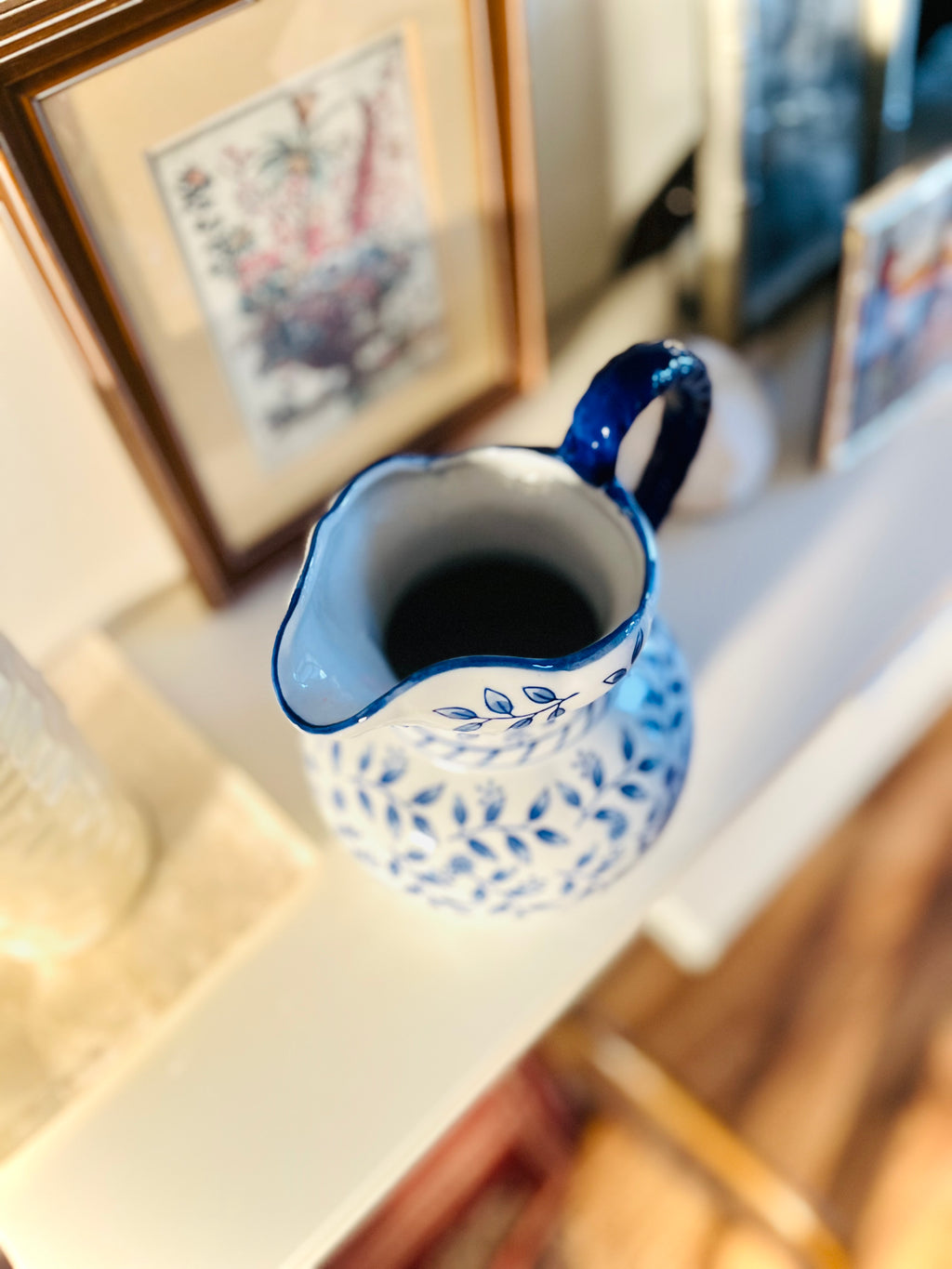 Blue & white pitcher