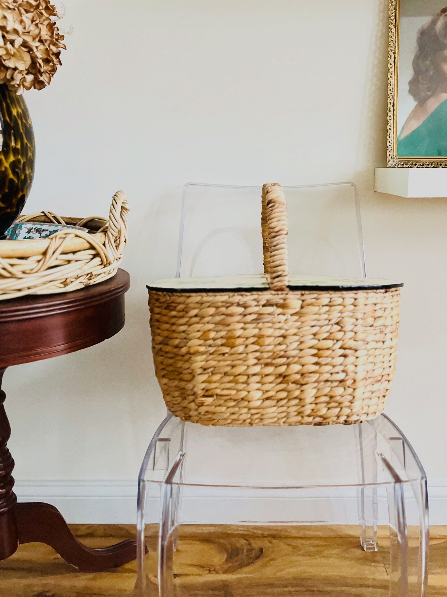 Mother of pearl mosaic seagrass basket