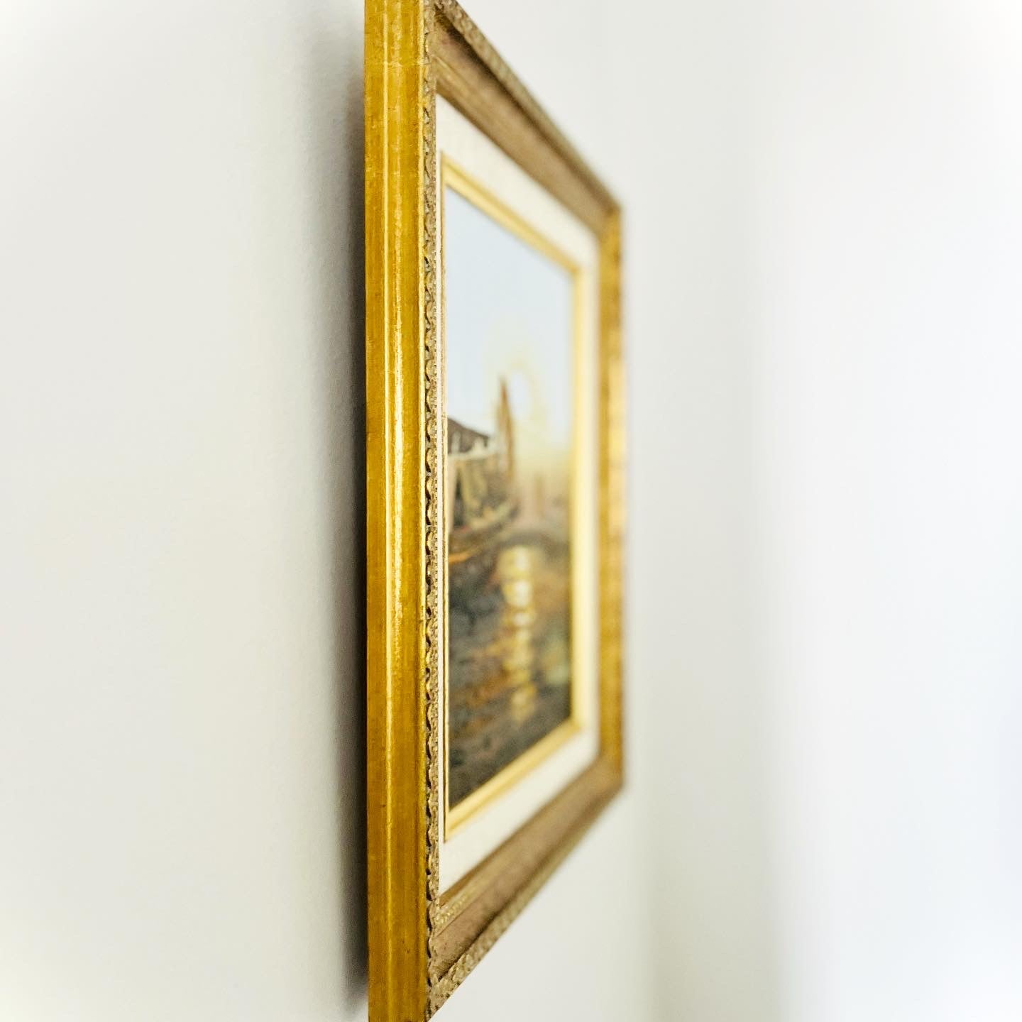 Framed oil on canvas of ships at sea