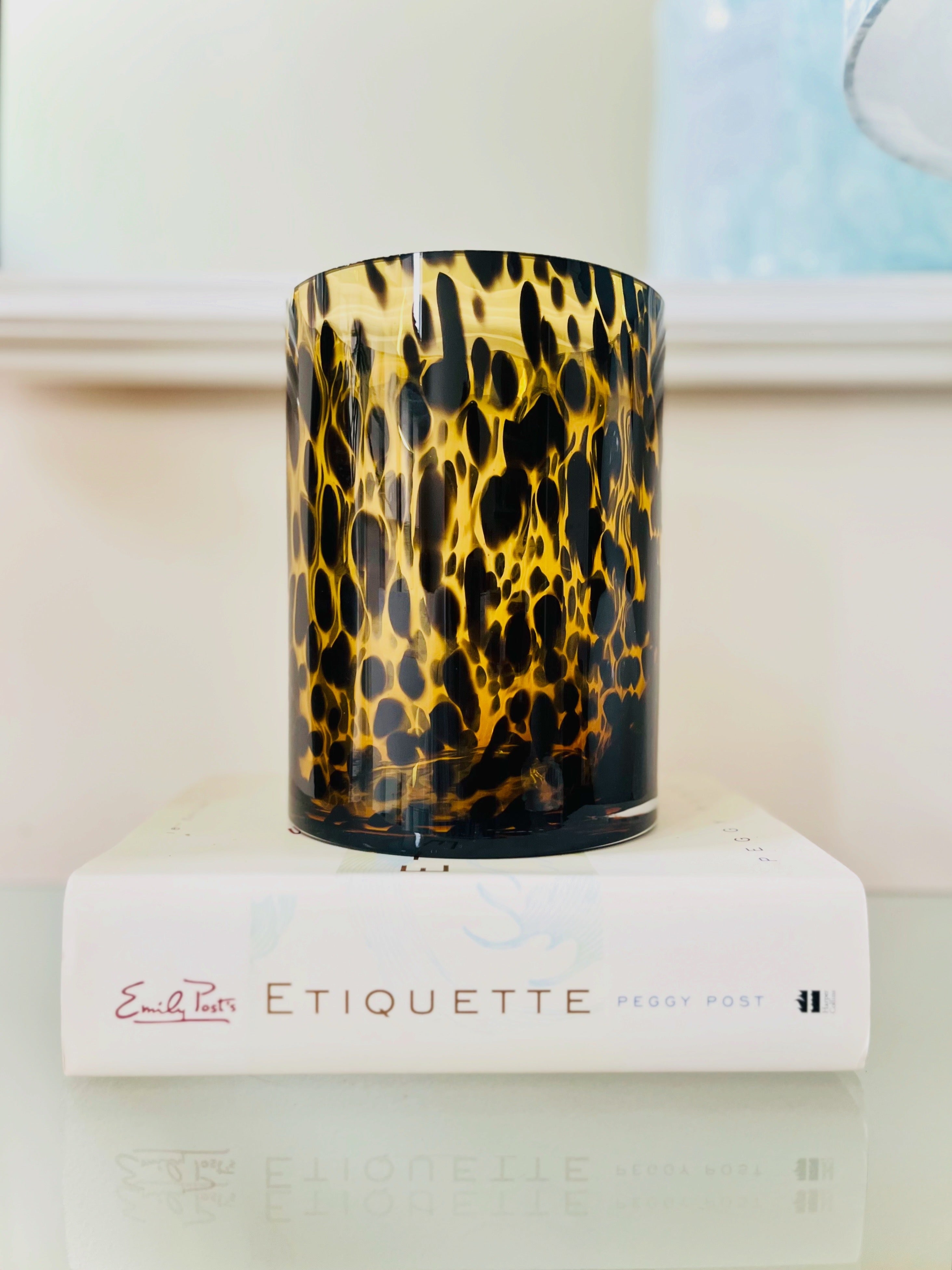 Tortoiseshell 8” tall cylinder vase