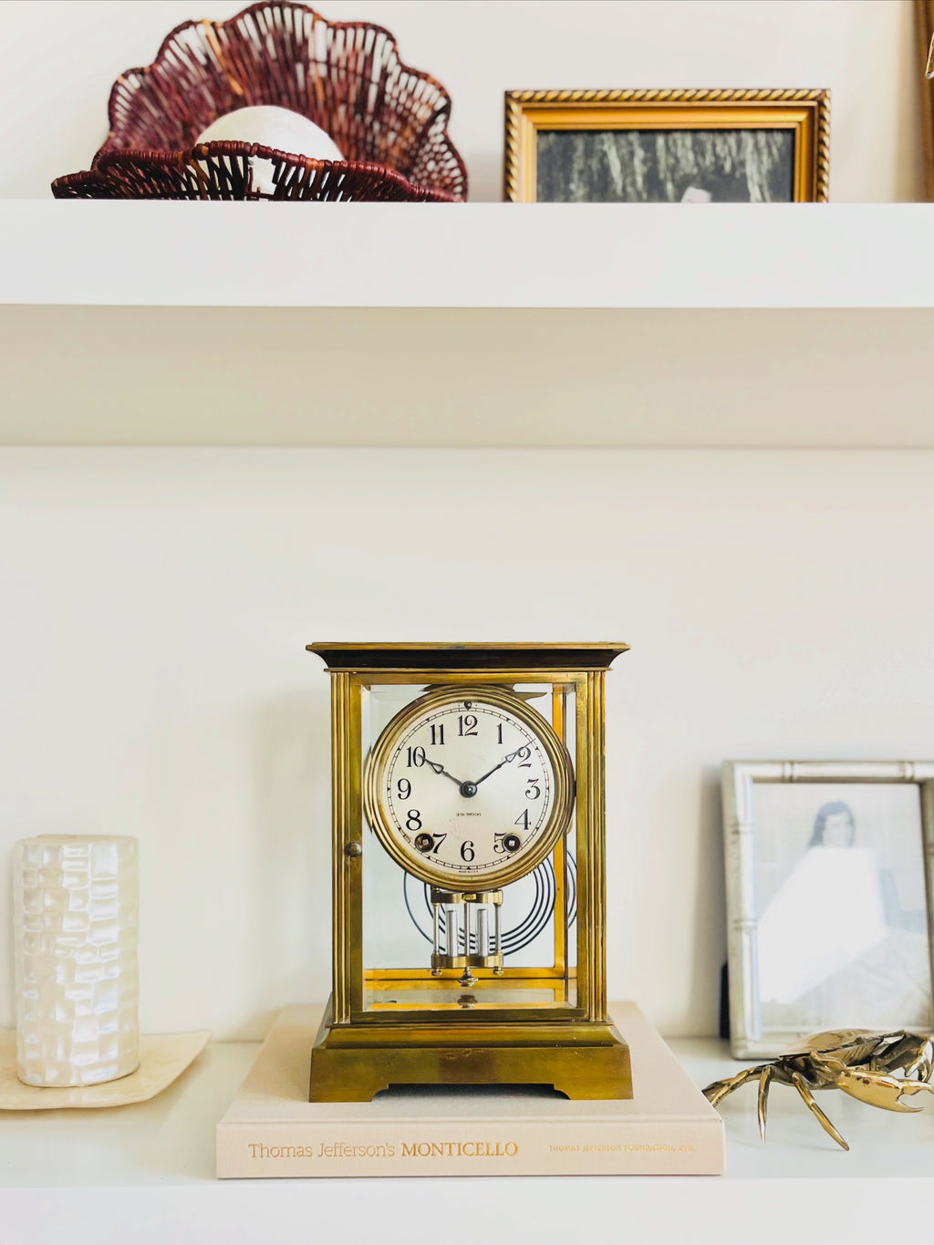 Seth Thomas brass & glass clock