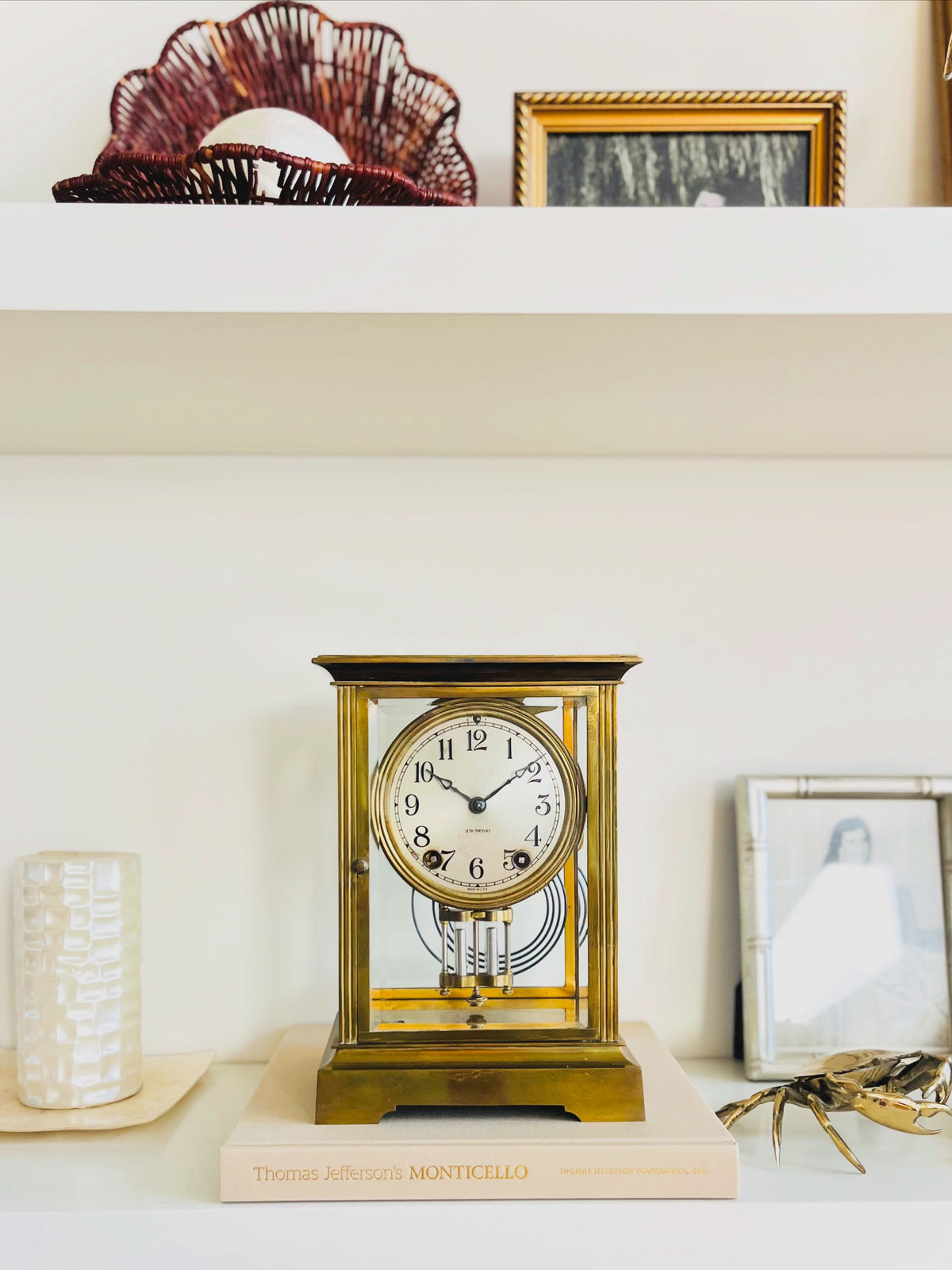 Seth Thomas brass & glass clock