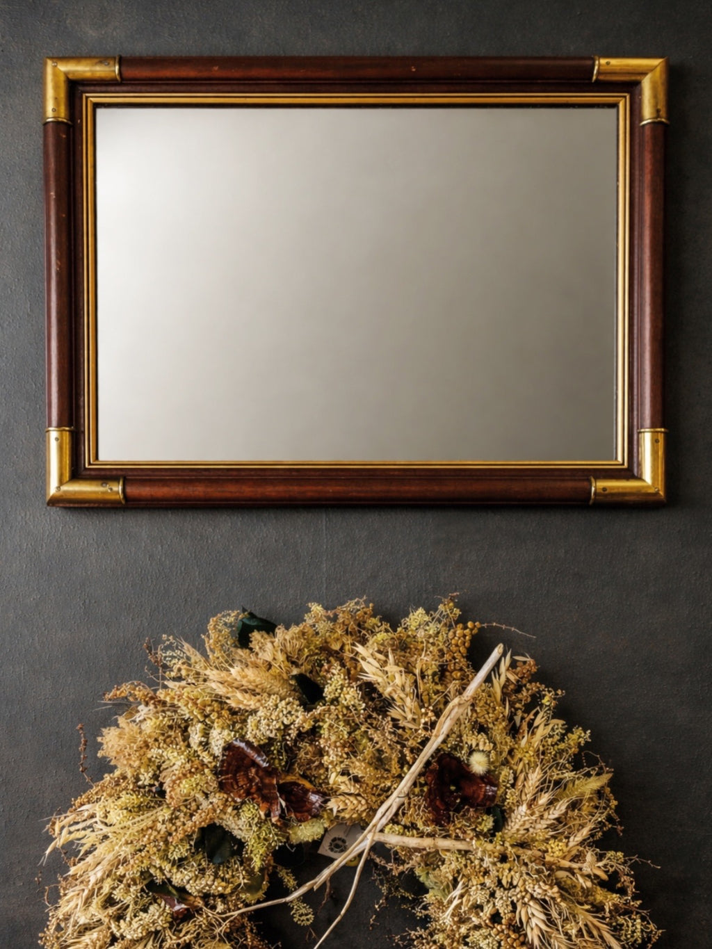 Wood and brass mirror