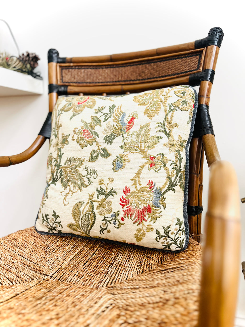 Pheasant & floral throw pillow