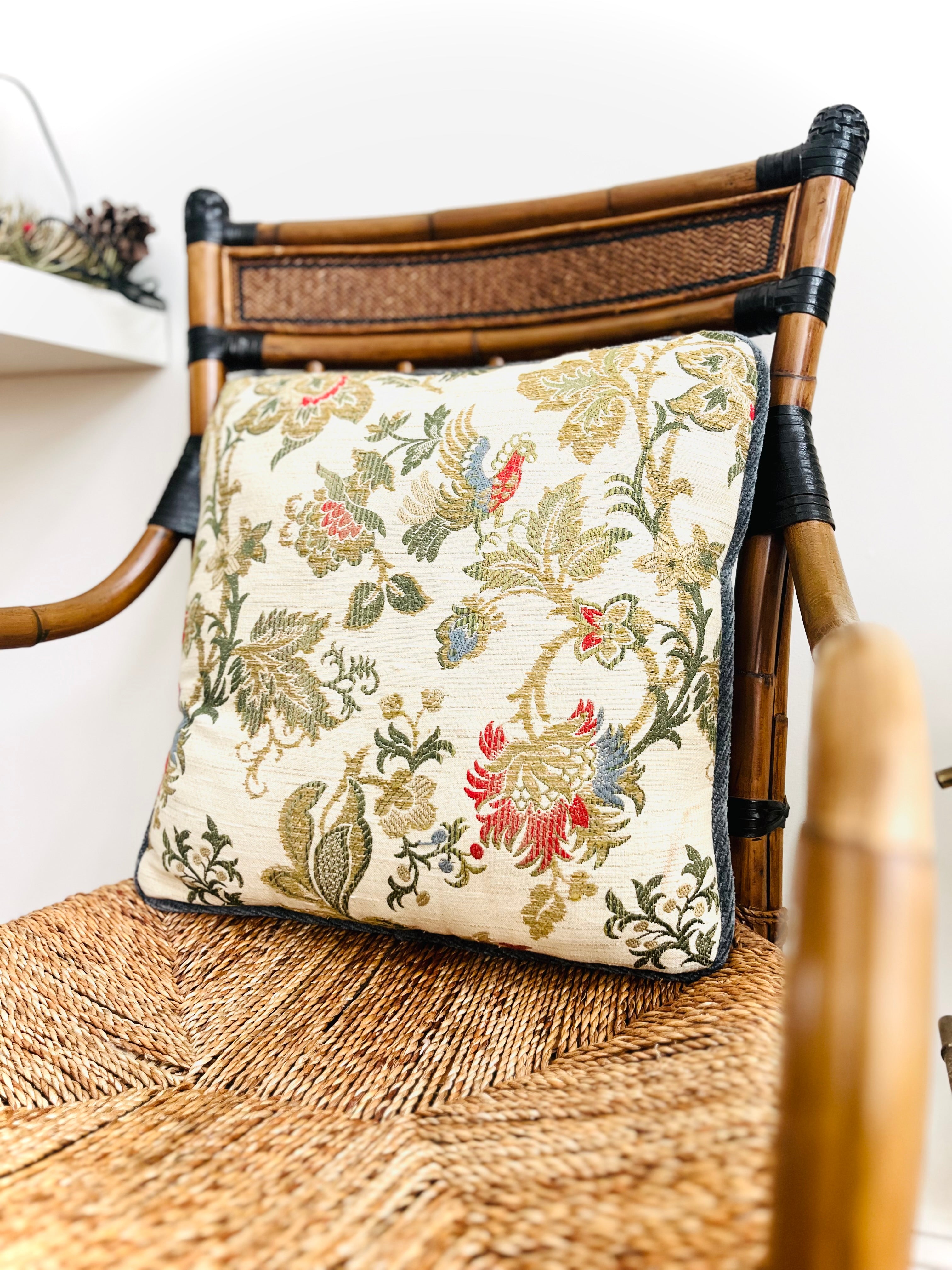 Pheasant & floral throw pillow