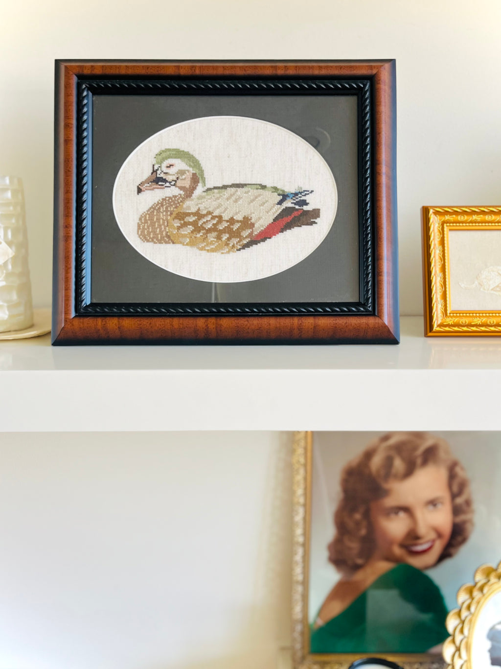 Framed needlepoint mallard